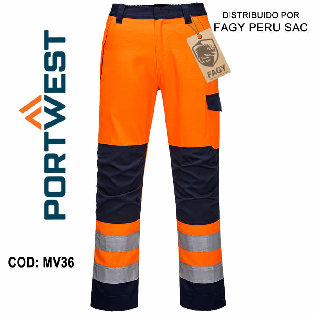 Pantalón Modaflame RIS naranja/marino MV36 - PORTWEST