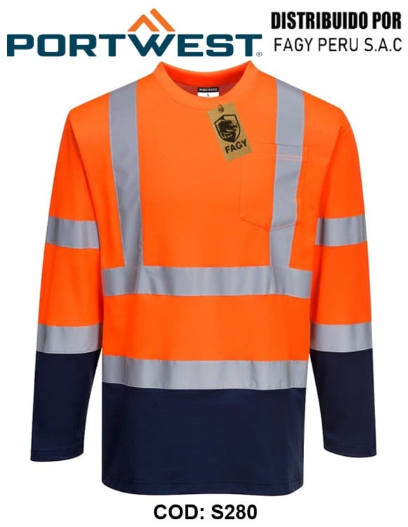 Camiseta bicolor Cotton Comfort manga larga S280 - PORTWEST