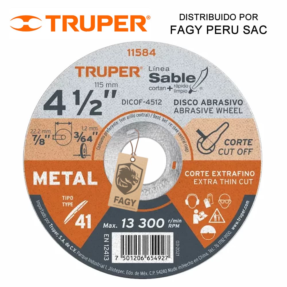 Disco 4-1/2″ corte de metal Truper 11584 - Truper