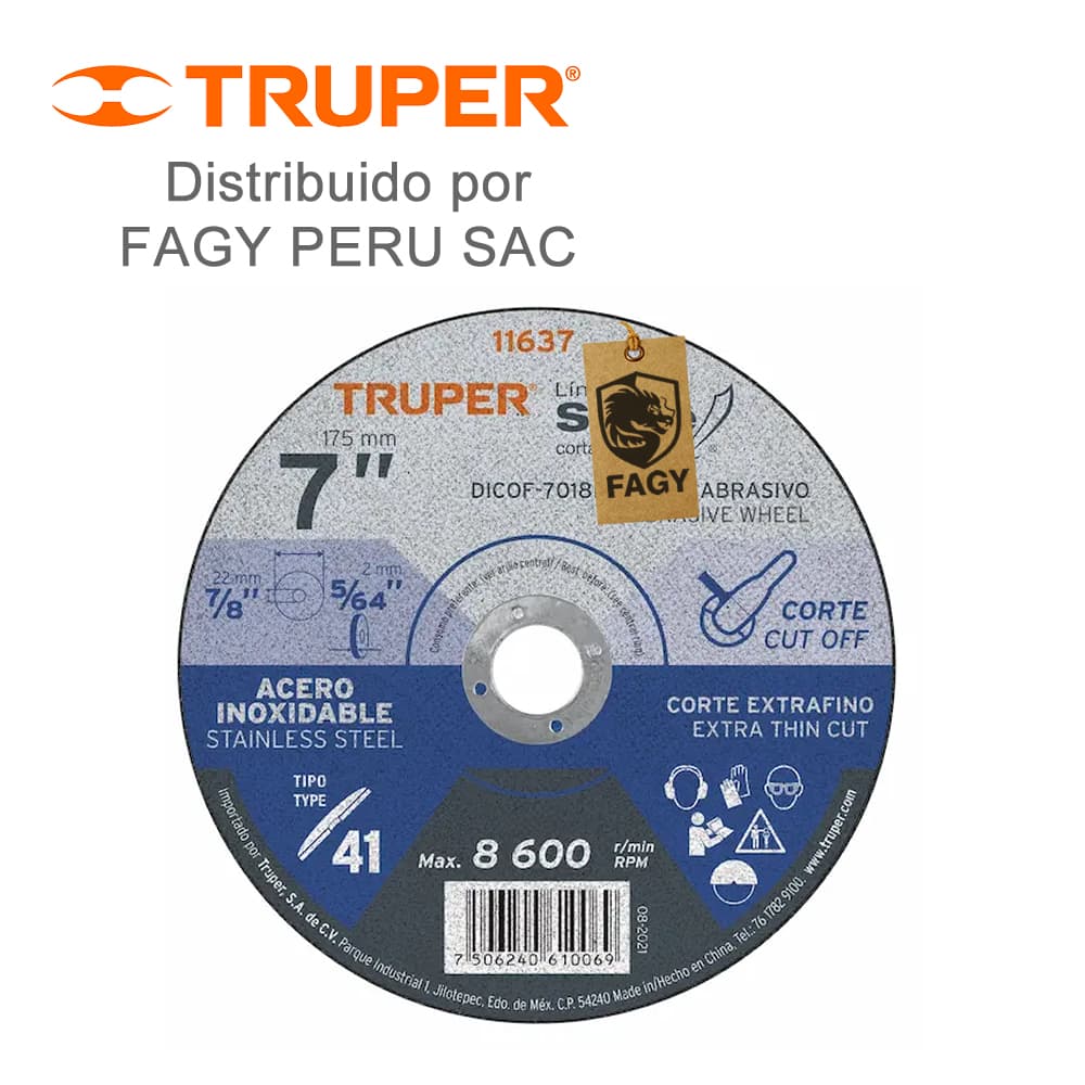 Disco 7″ corte de acero inoxidable Truper 11637 - Truper