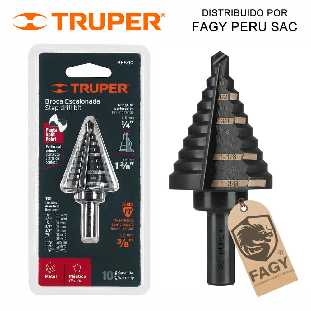 Broca escalonada 1/4″ a 1-3/8″ Truper 12126 - Truper
