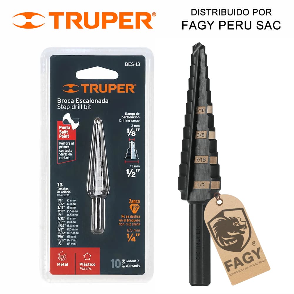 Broca escalonada 1/8″ a 1/2″ Truper 12122 - Truper