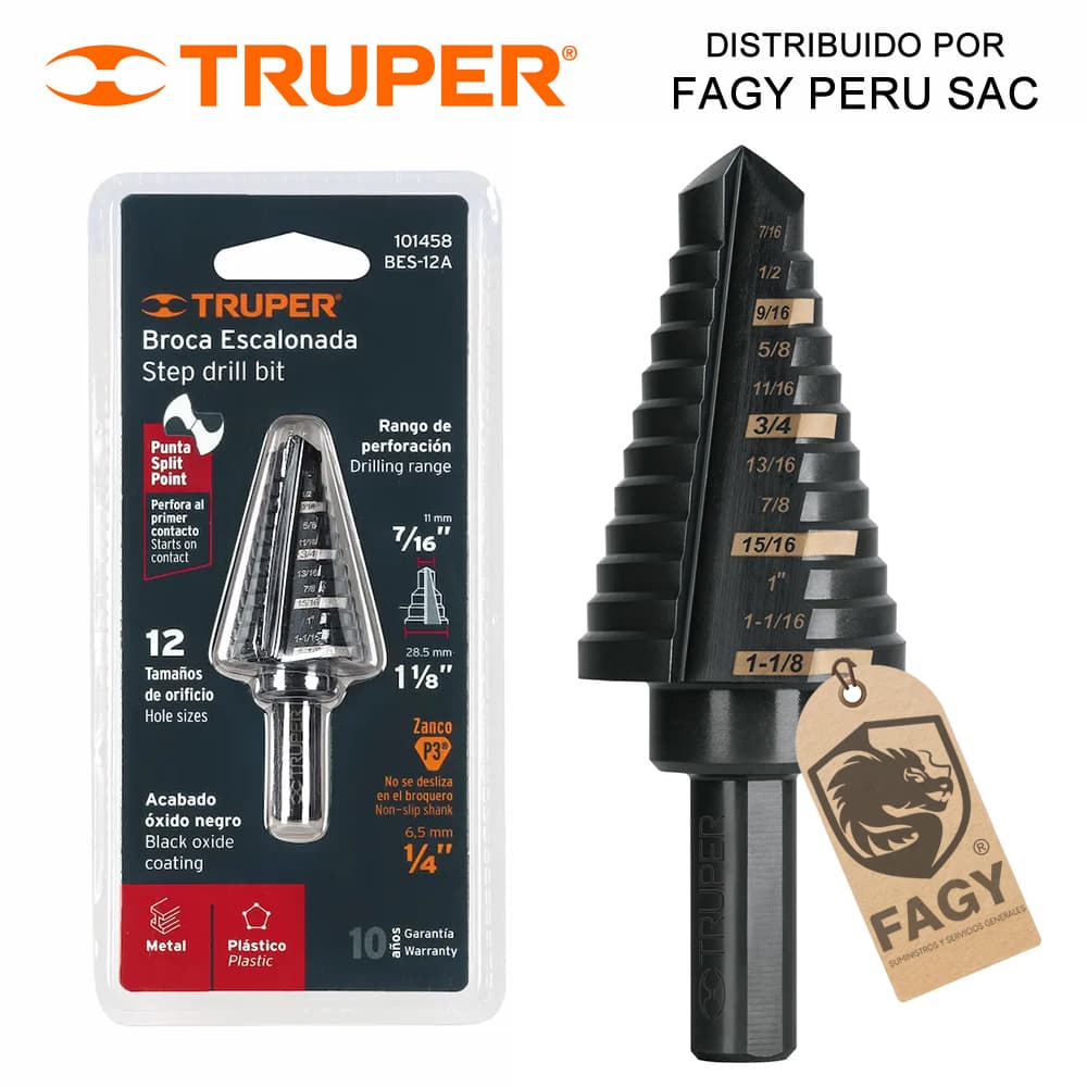 Broca escalonada 7/16″ a 1-1/8″ Truper 101458 - Truper