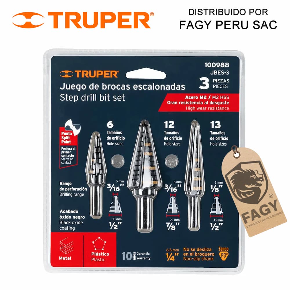 Juego de 3 brocas escalonadas Truper 100988 - Truper
