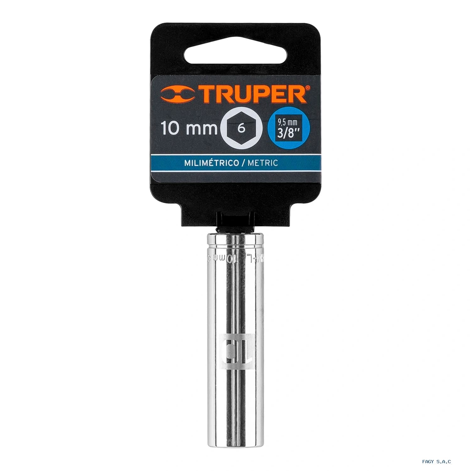 Dado largo de 10 mm, 6 puntas, cuadro 3/8", Truper 13770