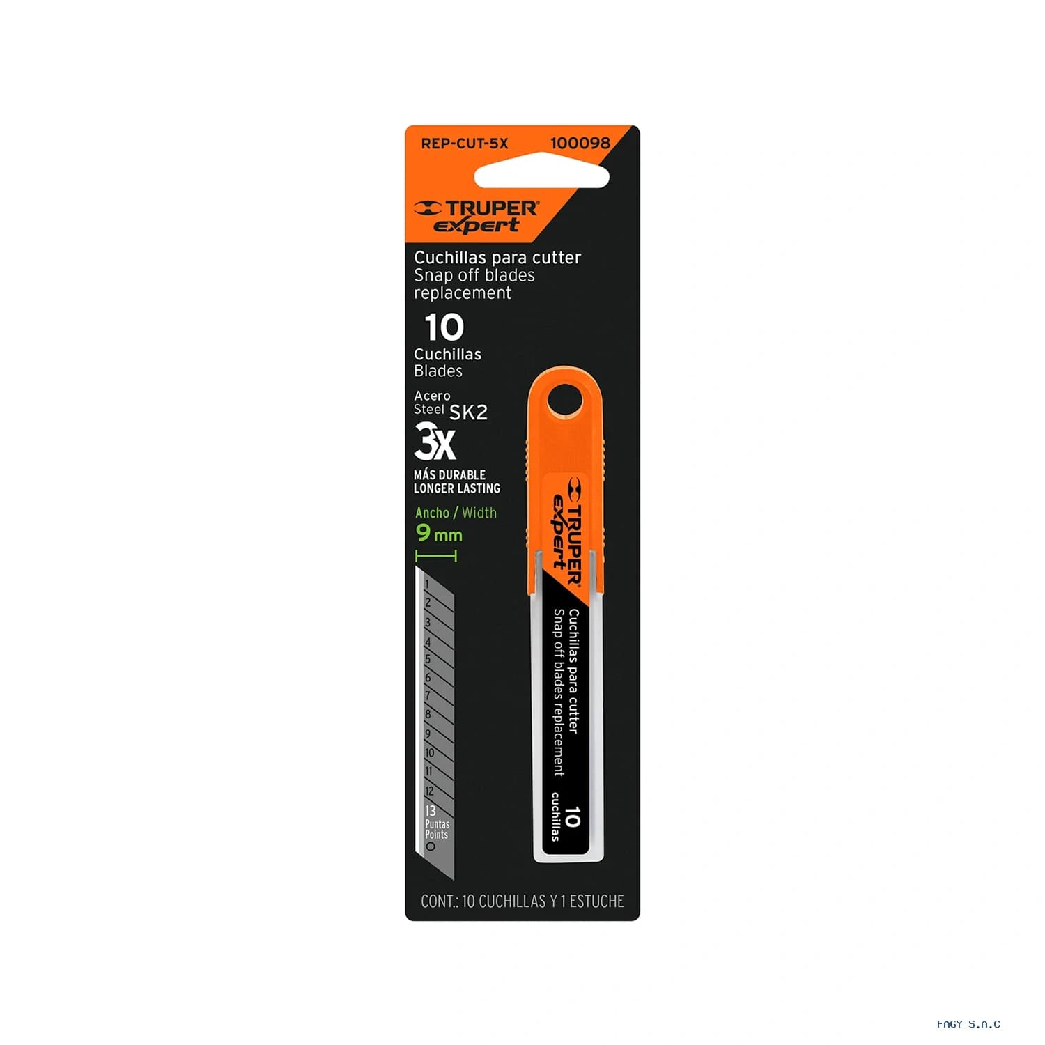 Estuche con 10 cuchillas SK2 de 9 mm para cutter Expert 100098 - Truper
