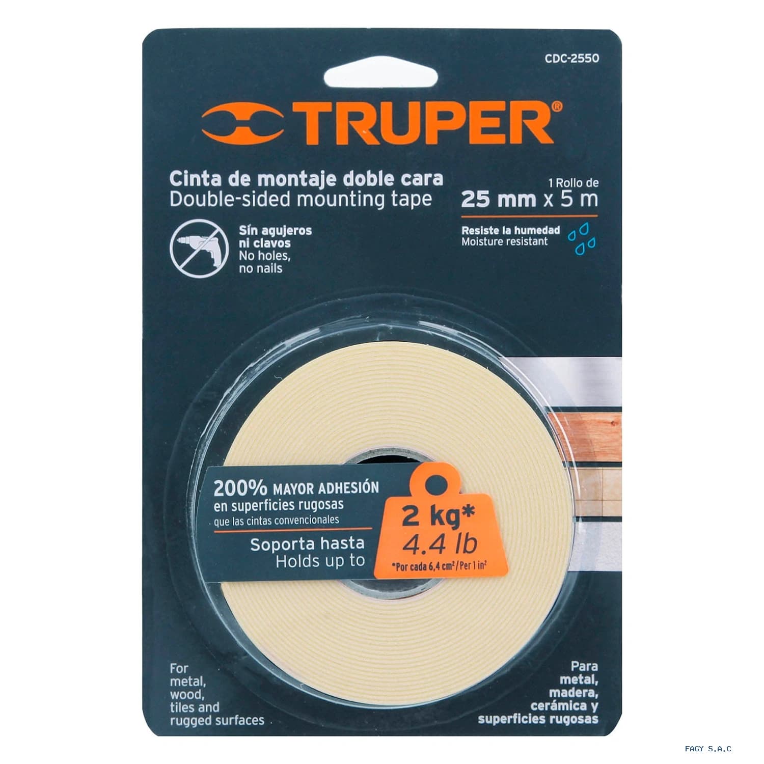 Cinta doble cara de 25 mm x 5 m Truper 11727 - Truper