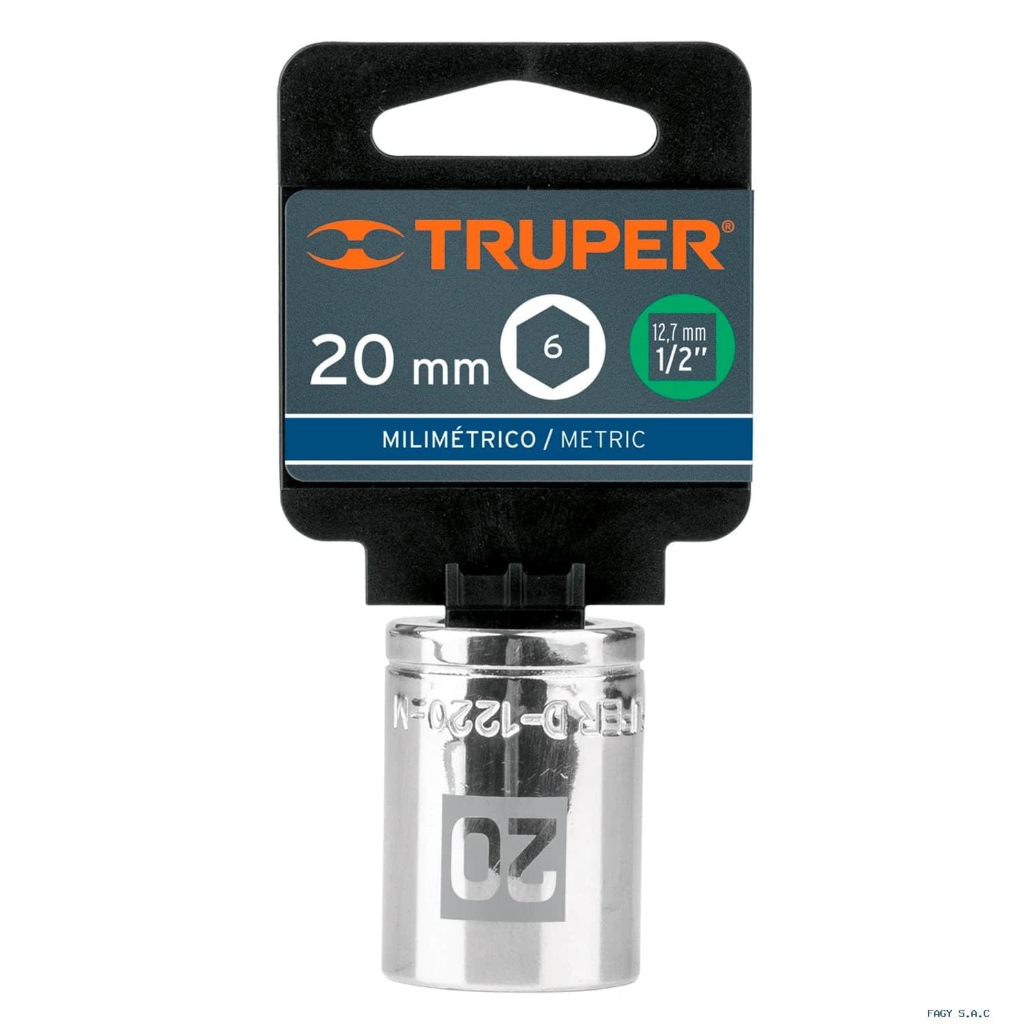 Dado de 20 mm, 6 puntas, cuadro 1/2", Truper 13270