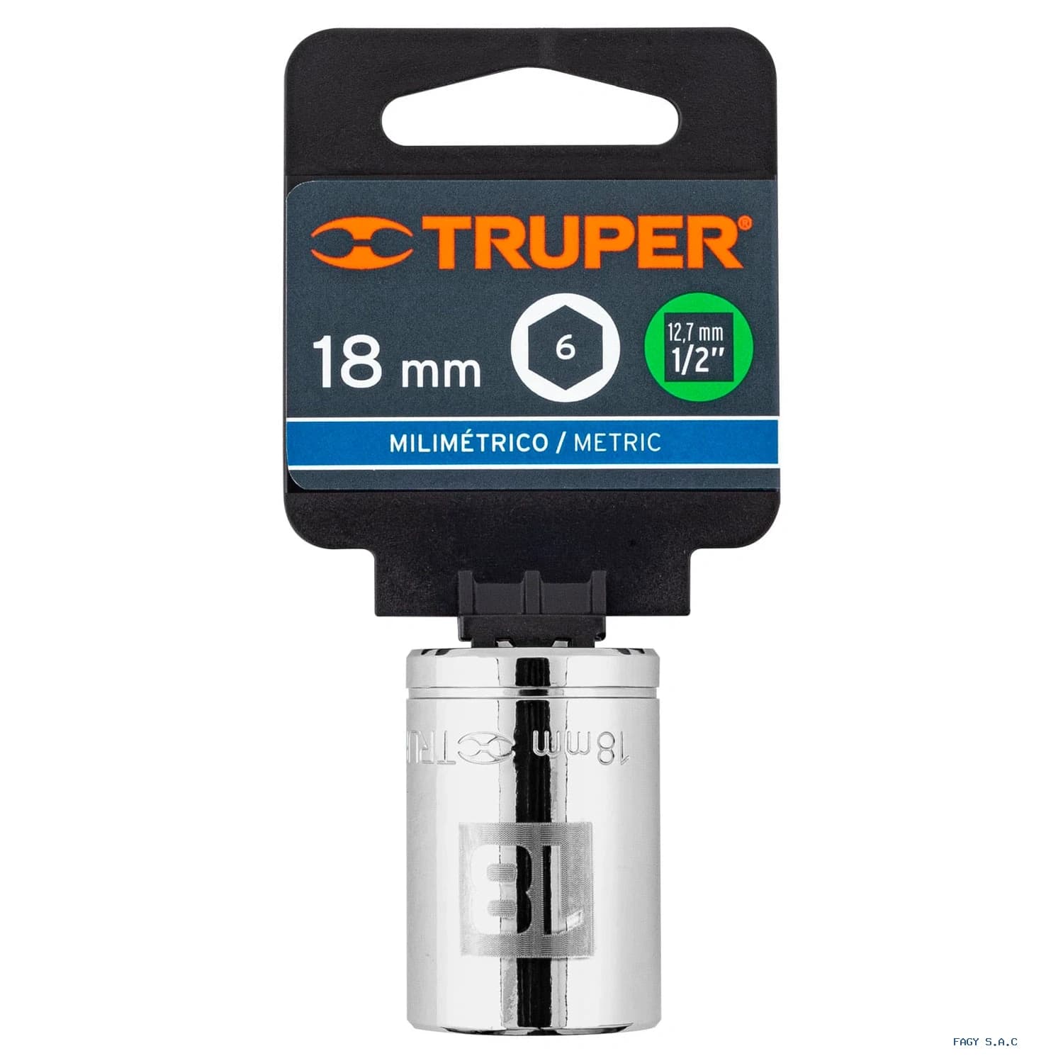 Dado de 18 mm, 6 puntas, cuadro 1/2", Truper 13268