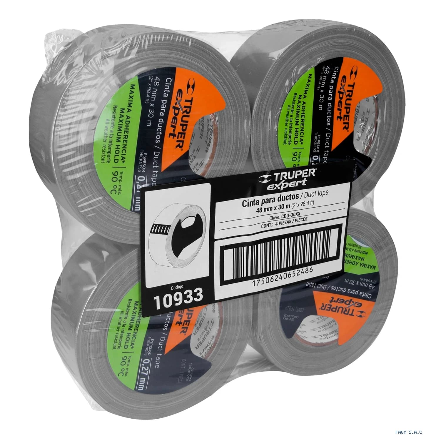 Cinta 30m para ducto espesor 0.27 mm temp. máx. 90°C Expert 10933 - Truper