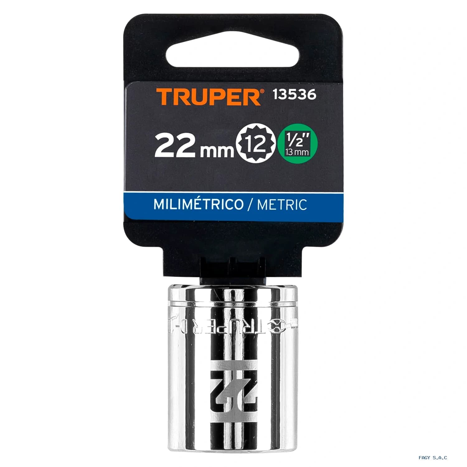 Dado de 22 mm, 12 puntas, cuadro 1/2", Truper 13536