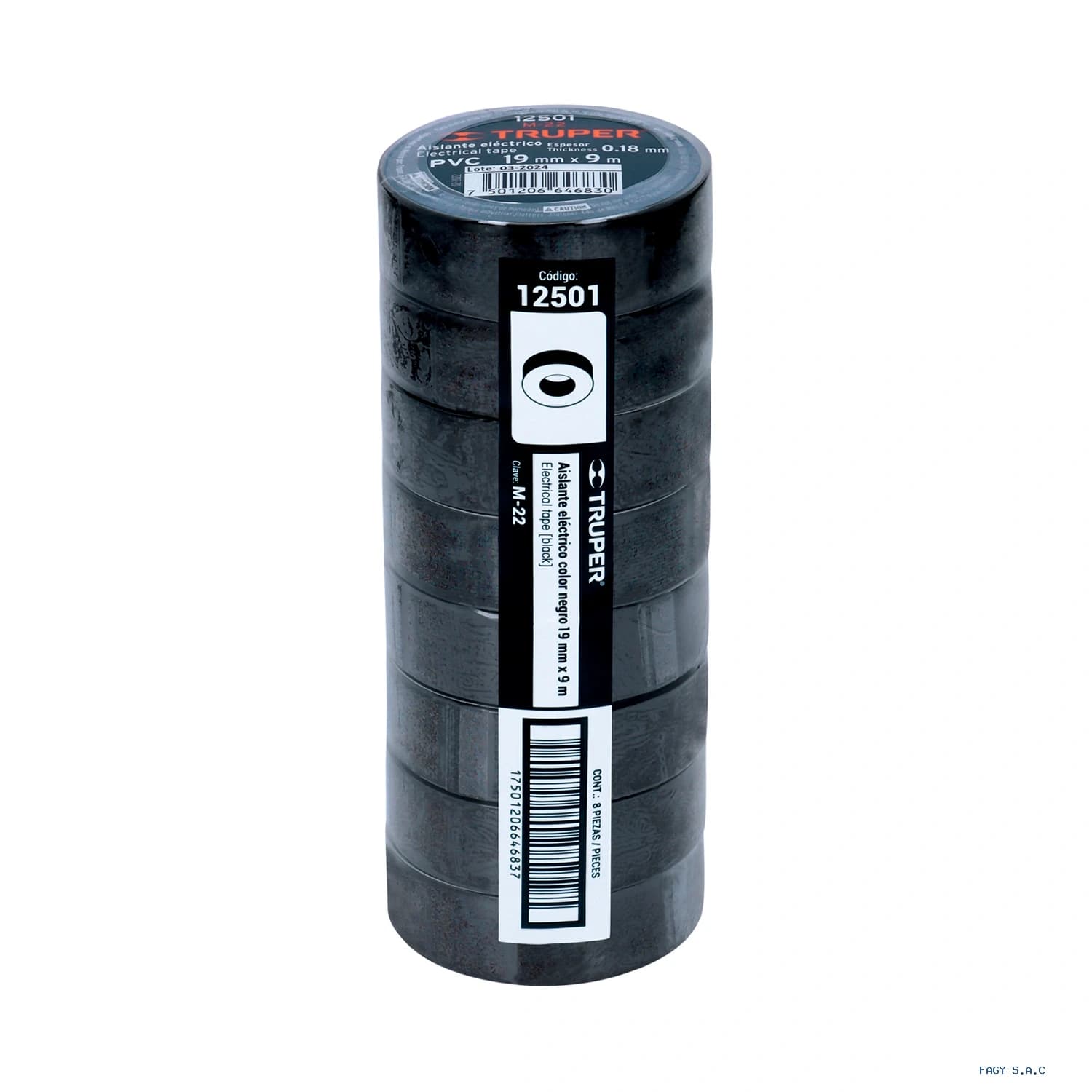 Cinta de aislar de 9 m x 19 mm negra Truper 12501 - Truper