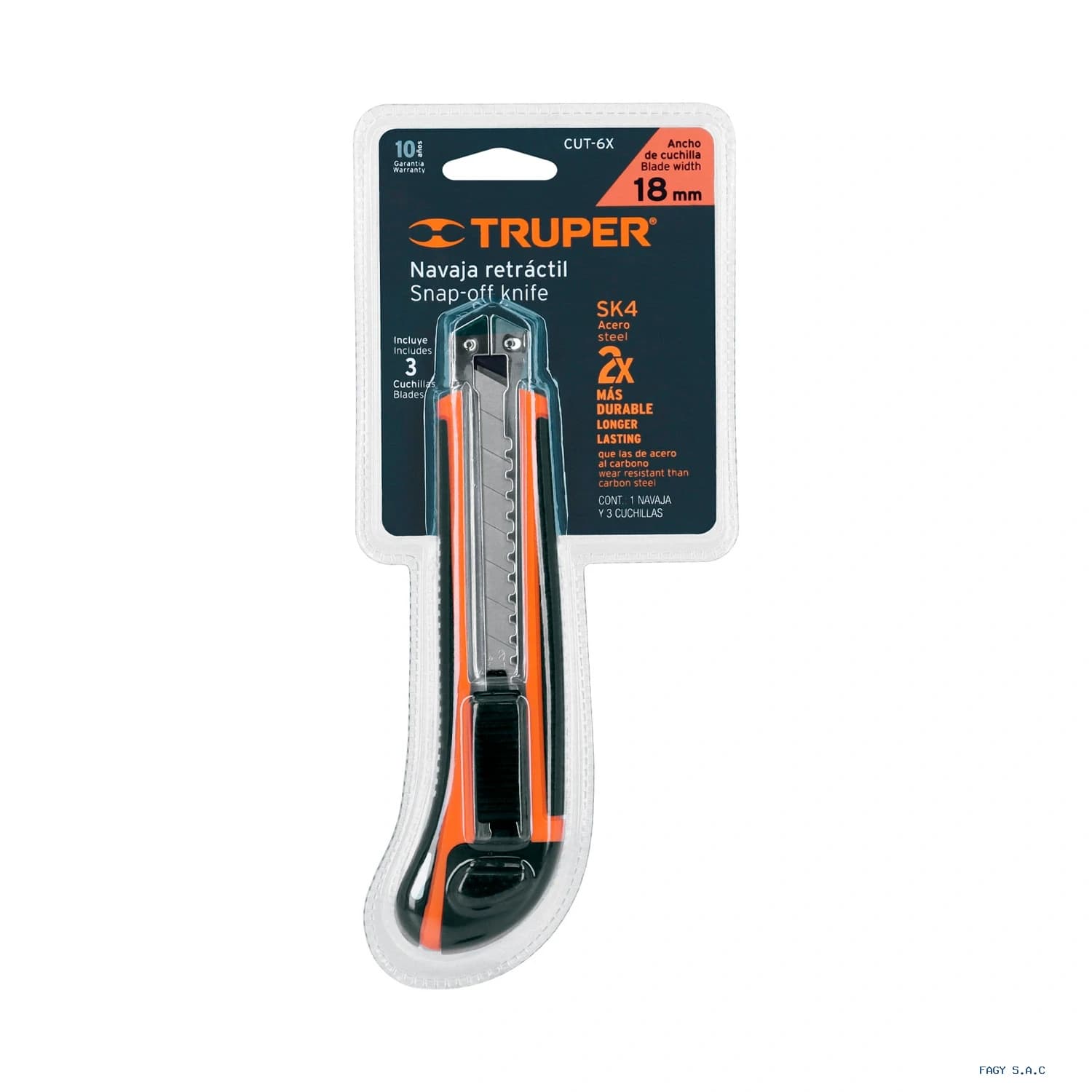 Cutter 18 mm profesional con alma metálica y grip Truper 16977 - Truper