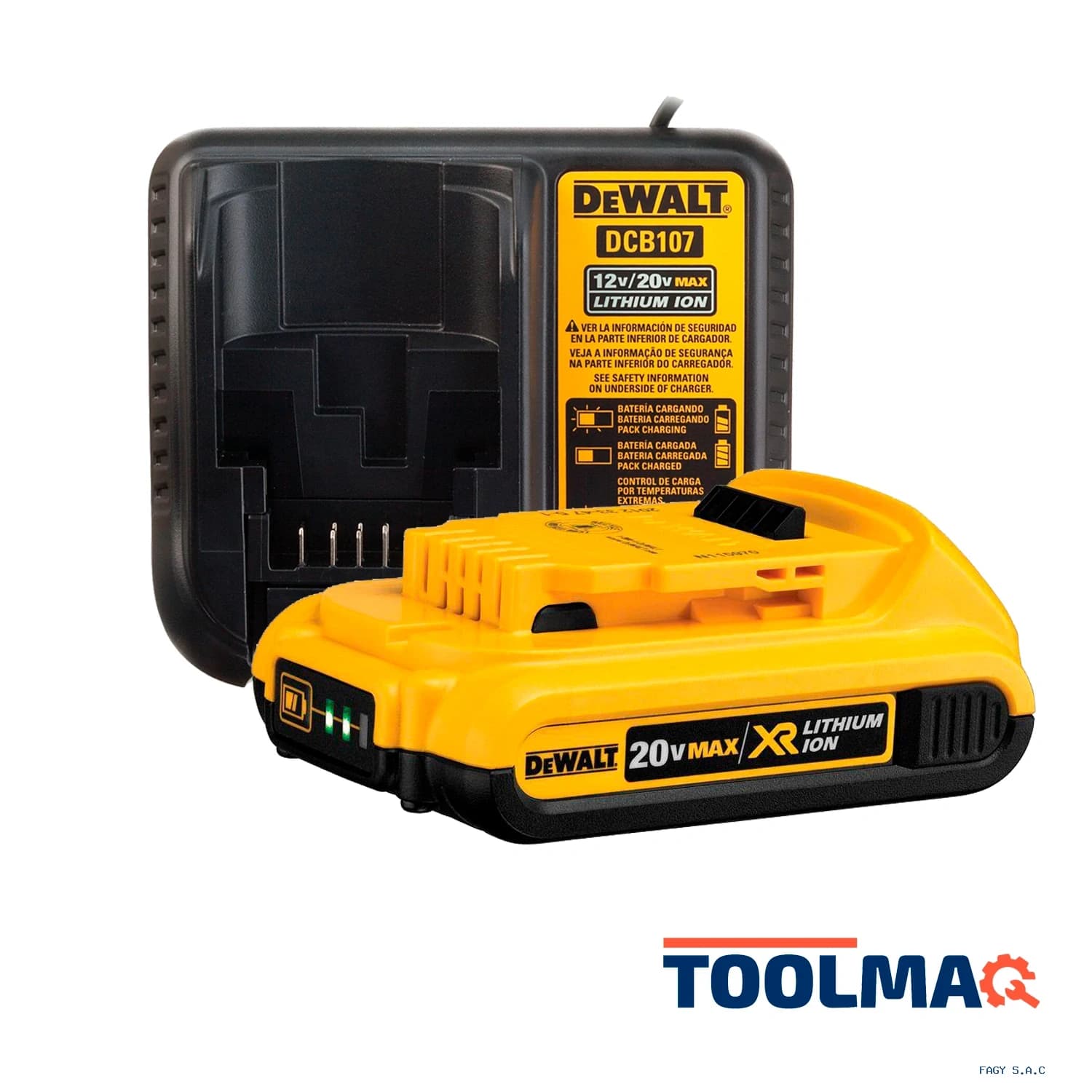 Kit de batería 20V – 2AH (DCB203) + cargador 12/20V (DCB107) DEWALT
