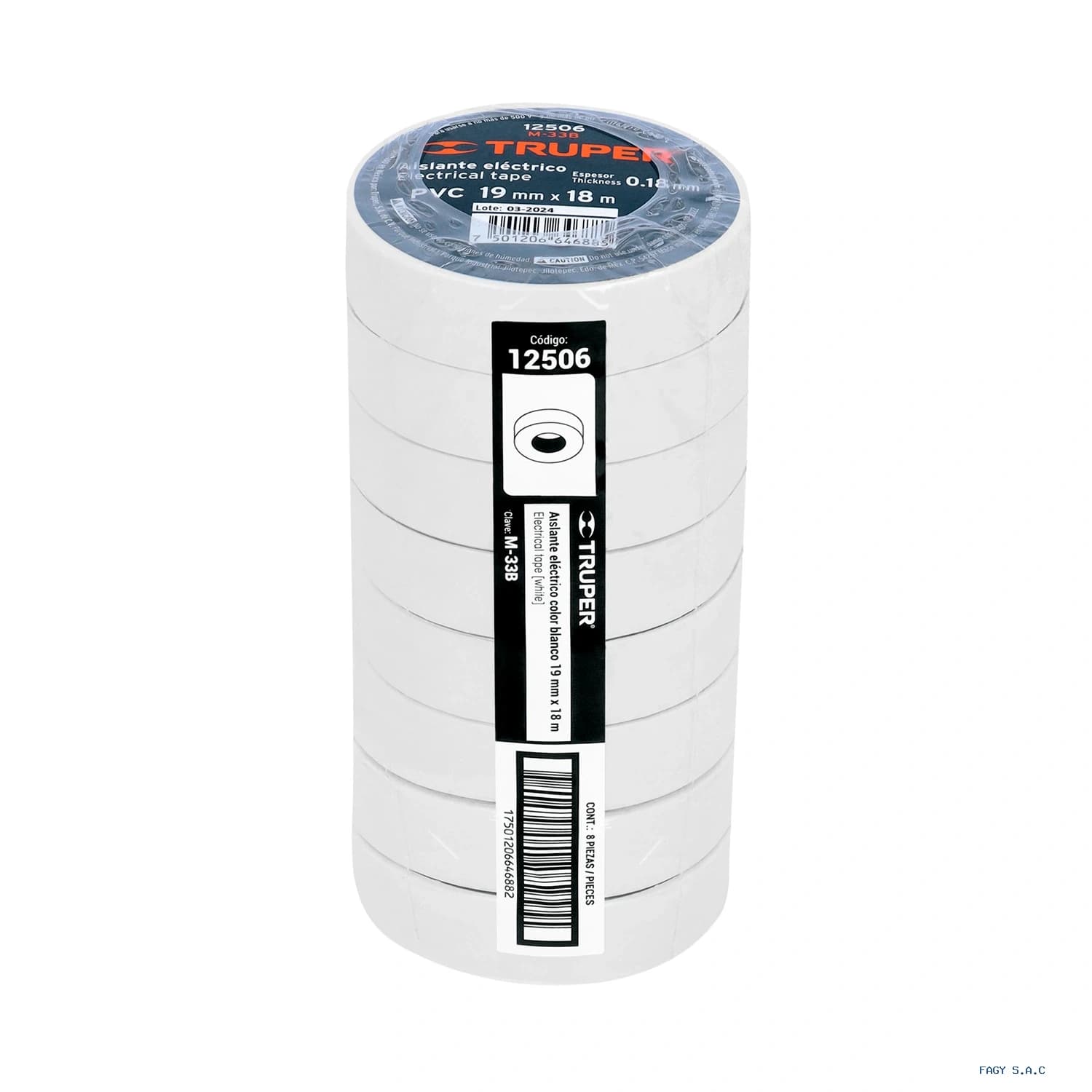 Cinta de aislar de 18 m x 19 mm blanca Truper 12506 - Truper