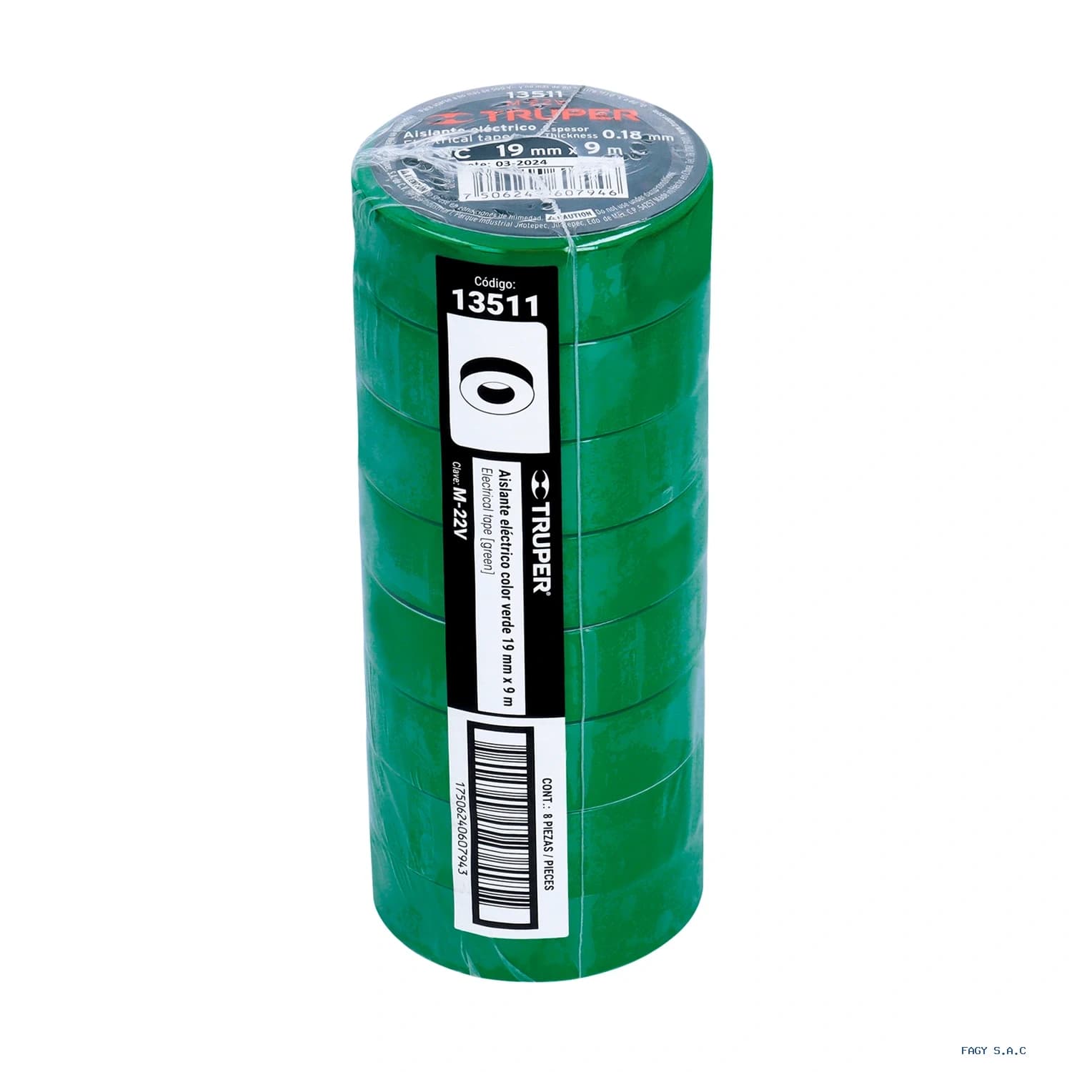 Cinta de aislar de 9 m x 19 mm verde Truper 13511 - Truper