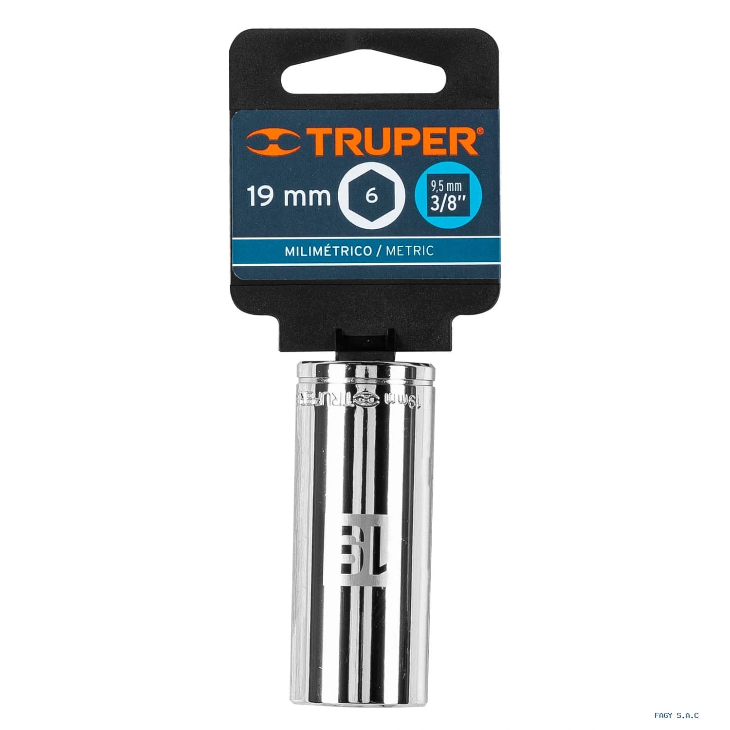 Dado largo de 19 mm, 6 puntas, cuadro 3/8", Truper 13779
