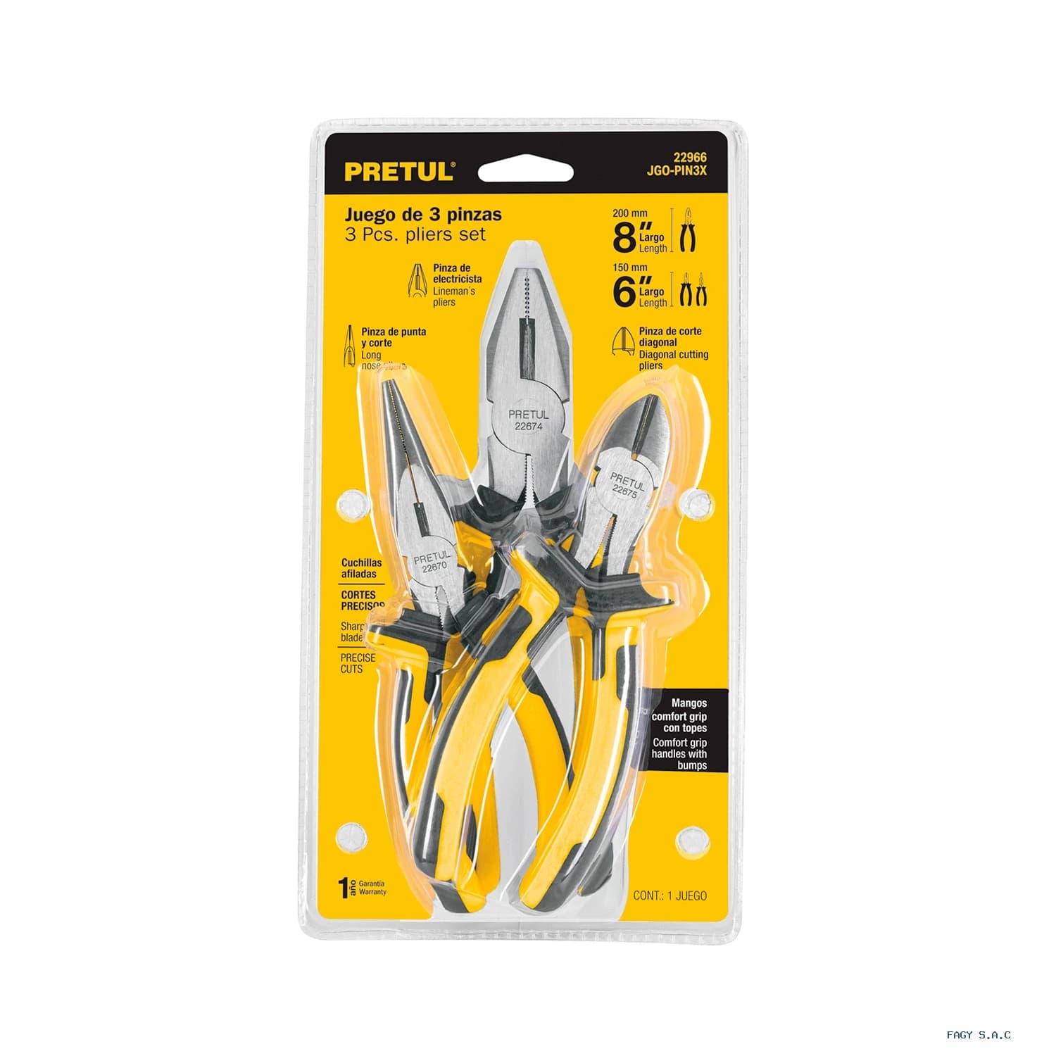 Juego de 3 alicate/pinzas 3 mango Comfort Grip, Pretul 22966