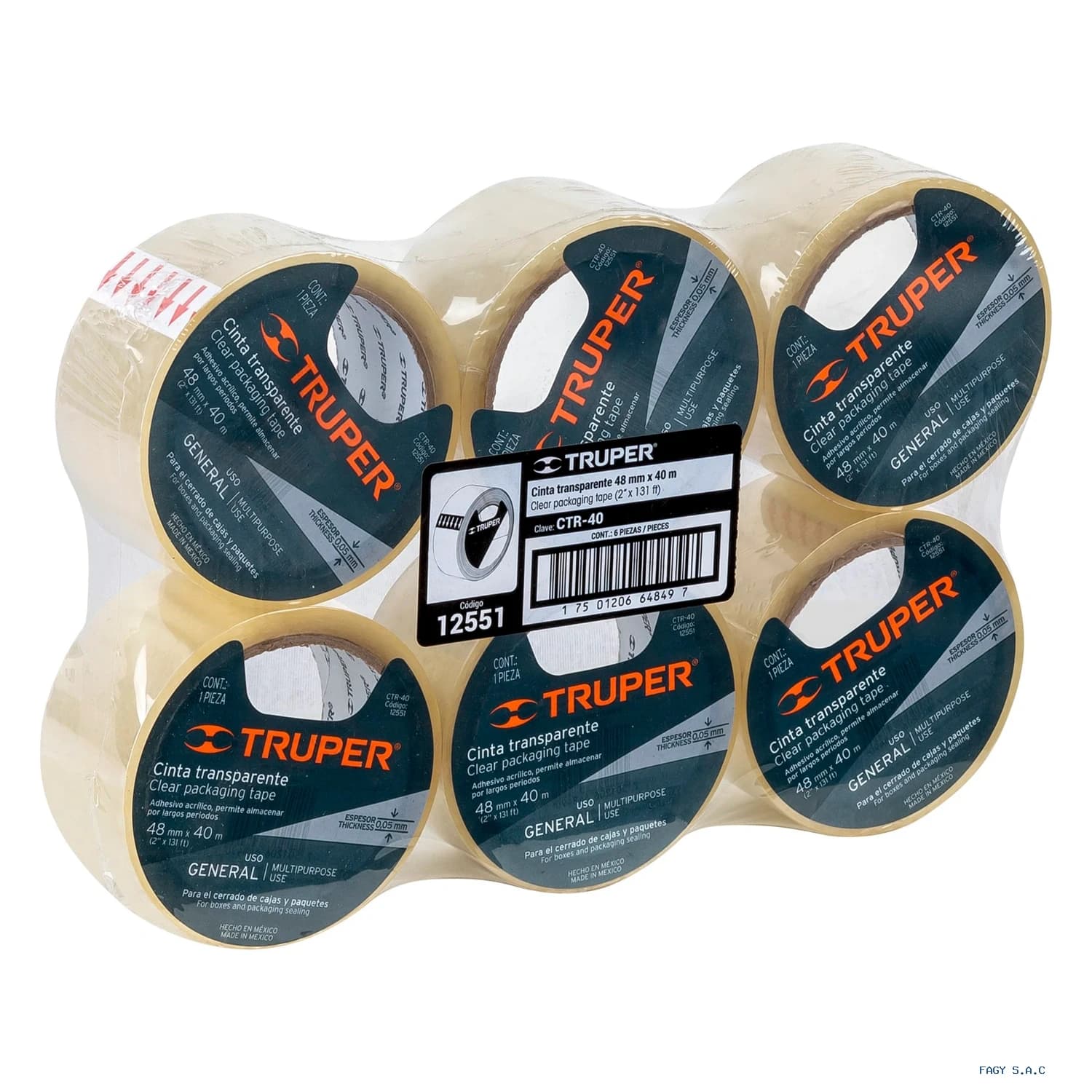 Cinta de empaque 48 mm x 40 m transparente Truper 12551 - Truper