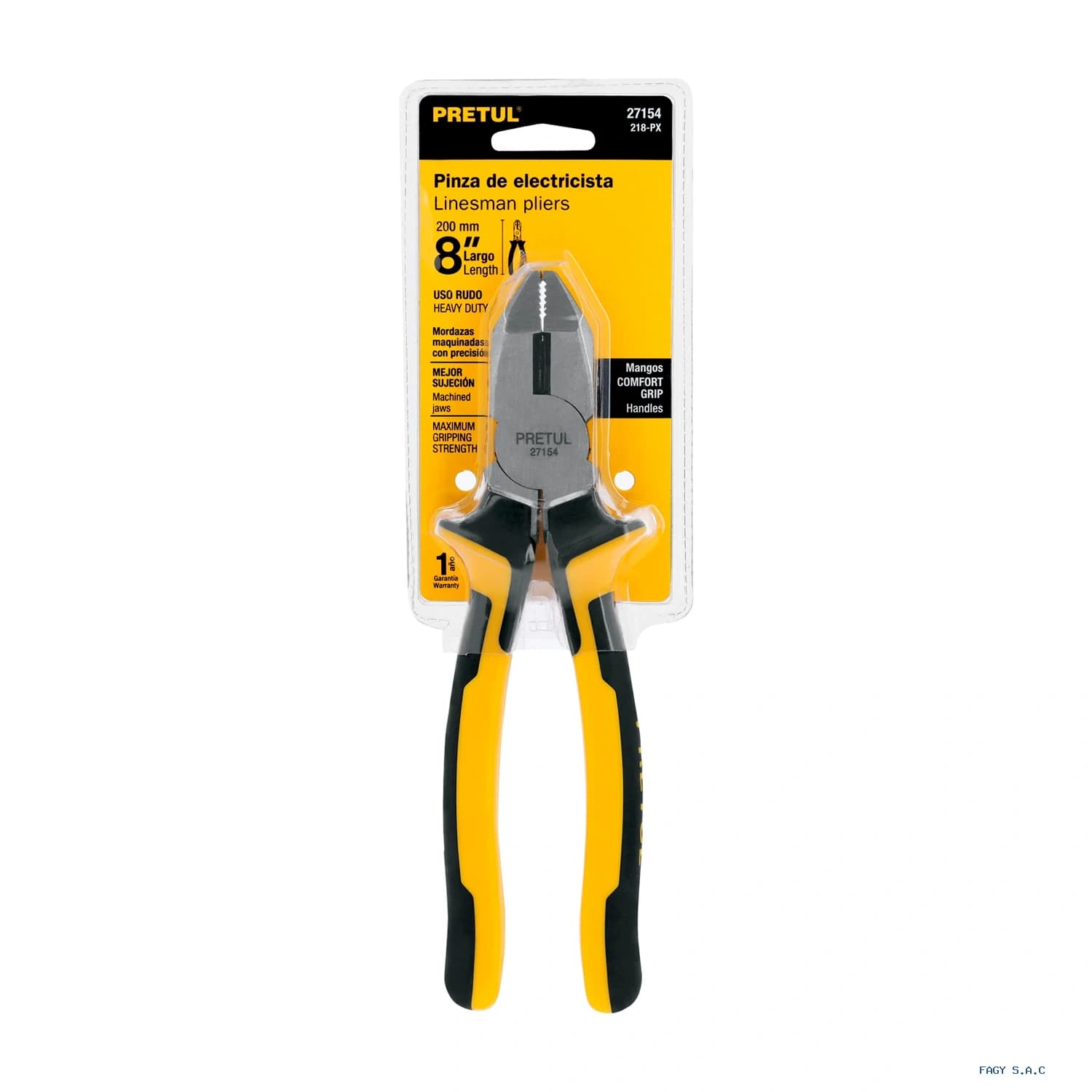 Alicate pinza p/electricista 8" uso rudo, Comfort Grip, Pretul 27154