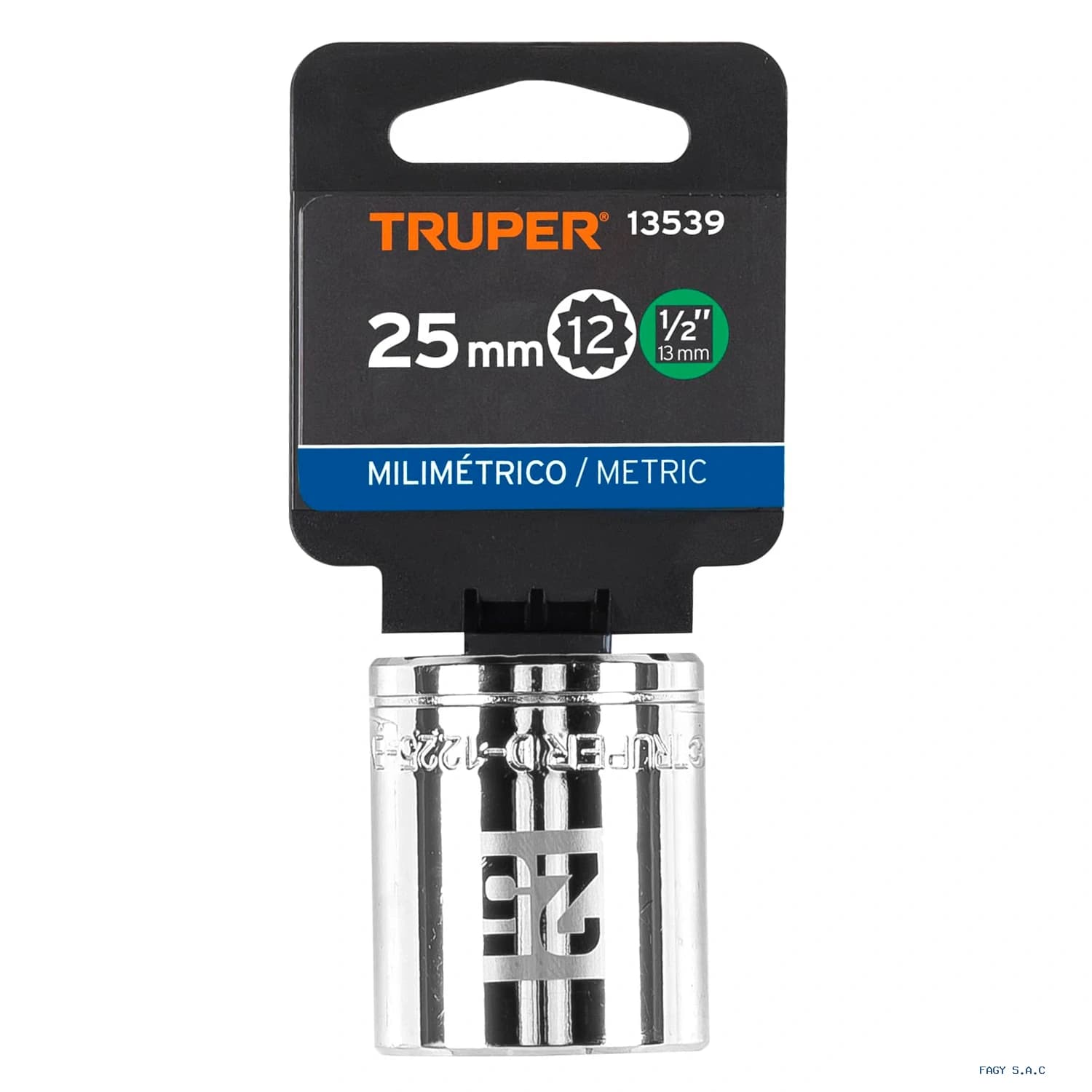 Dado de 25 mm, 12 puntas, cuadro 1/2", Truper 13539
