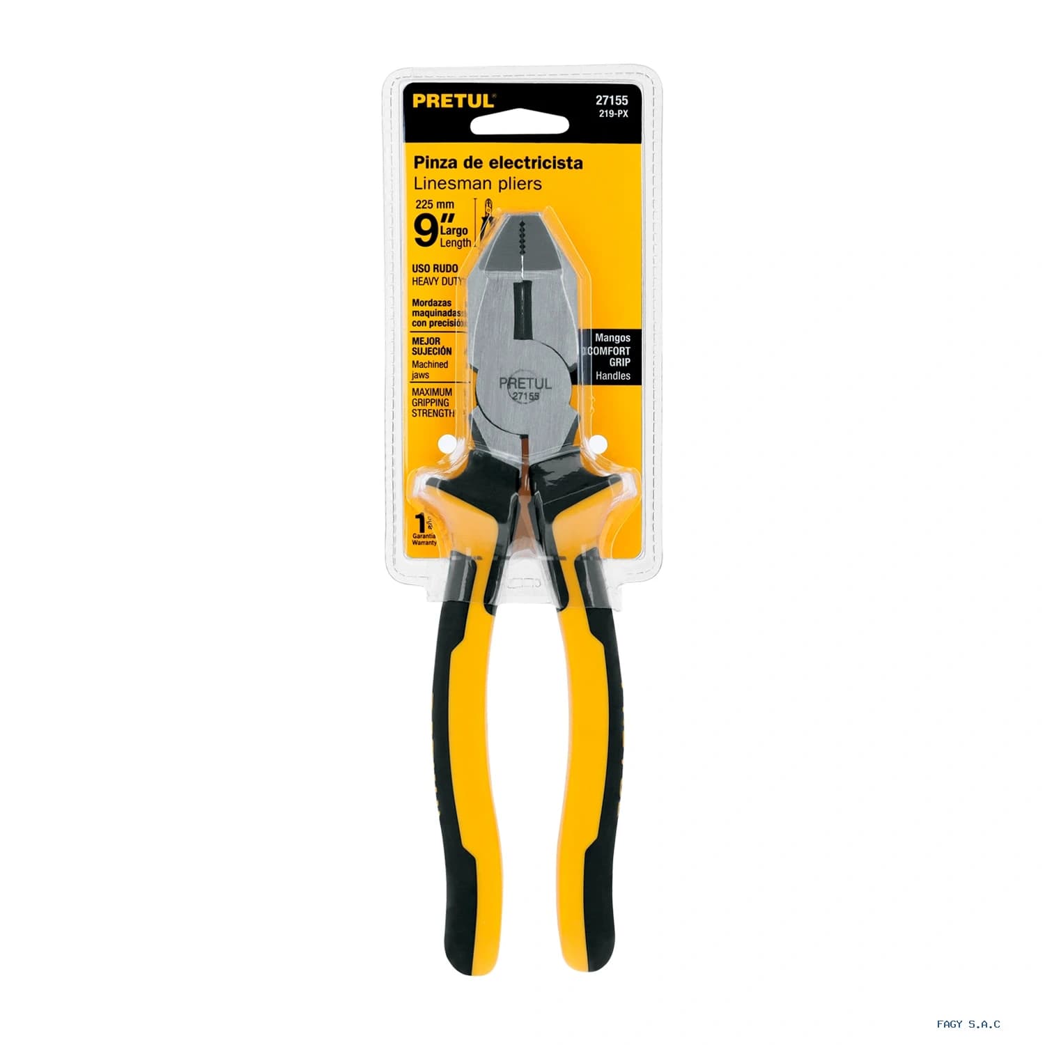 Alicate pinza p/electricista 9" uso rudo, Comfort Grip, Pretul 27155