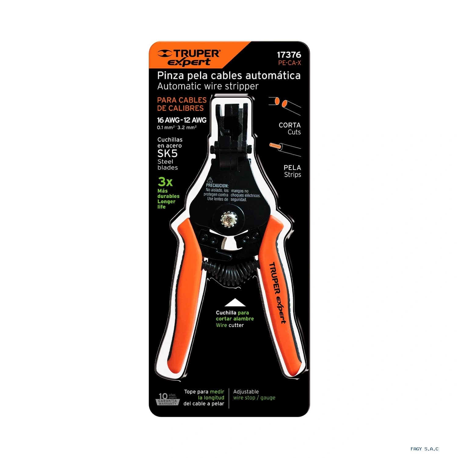 Alicate pinza 6" pela cables automática, 16 a 12 AWG, TRUPER EXPERT 17376