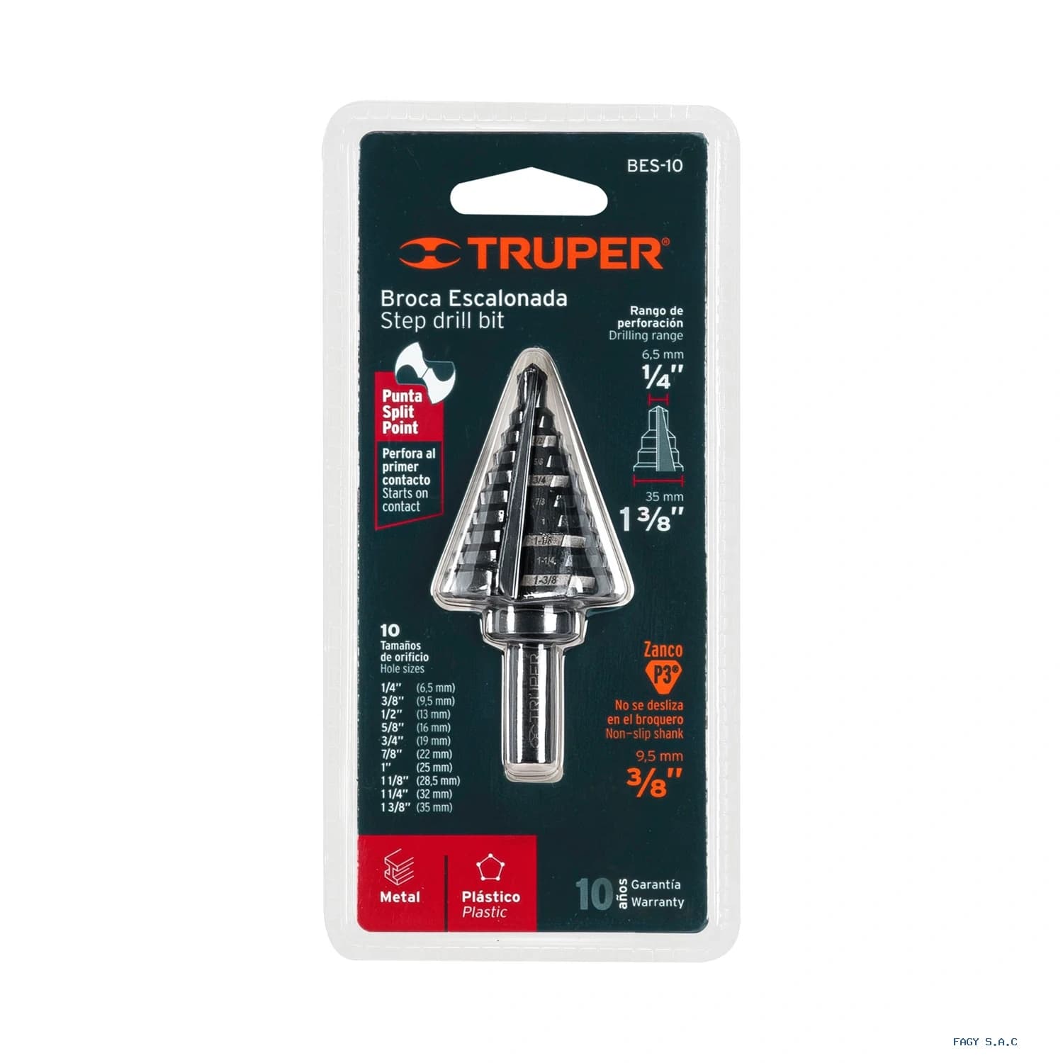 Broca escalonada óxido negro 10escalones 1/4 a 1-3/8”,Truper 12126 - Truper
