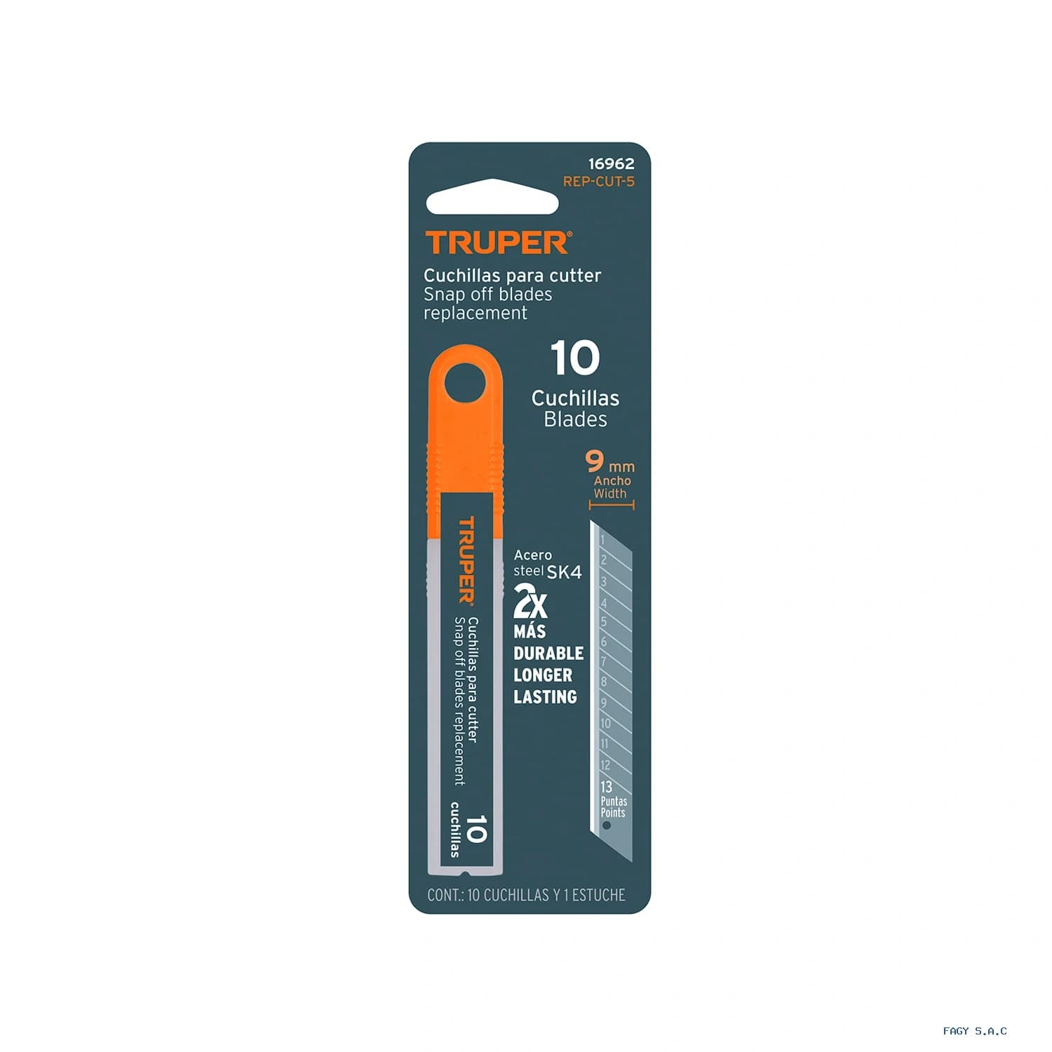 Estuche con 10 cuchillas SK4 de 9 mm para cutter Truper 16962 - Truper