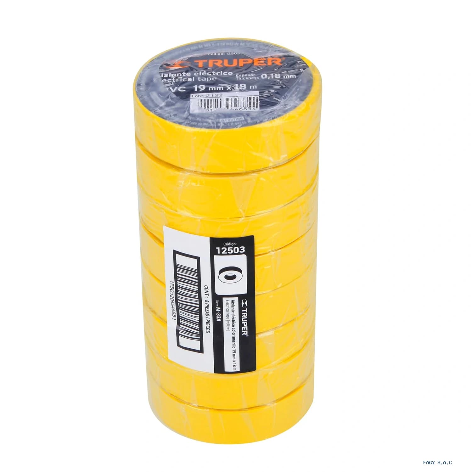 Cinta de aislar de 18 m x 19 mm amarilla Truper 12503 - Truper