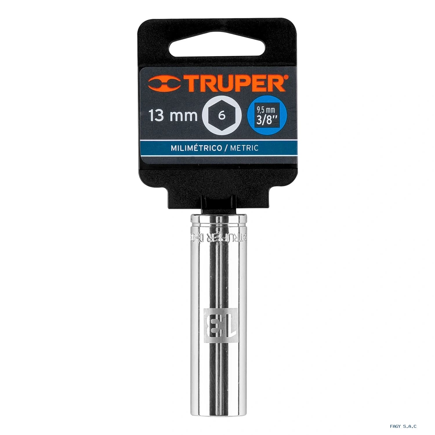 Dado largo de 13 mm, 6 puntas, cuadro 3/8", Truper 13773