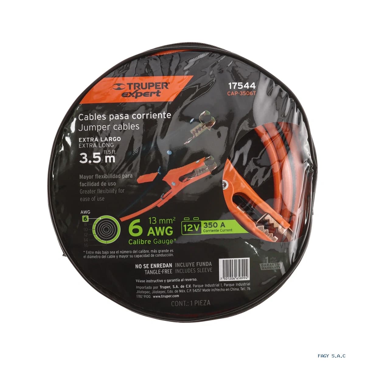 Cables pasa corriente 3.5 m, 350 A, 6 AWG, con funda, Expert 17544