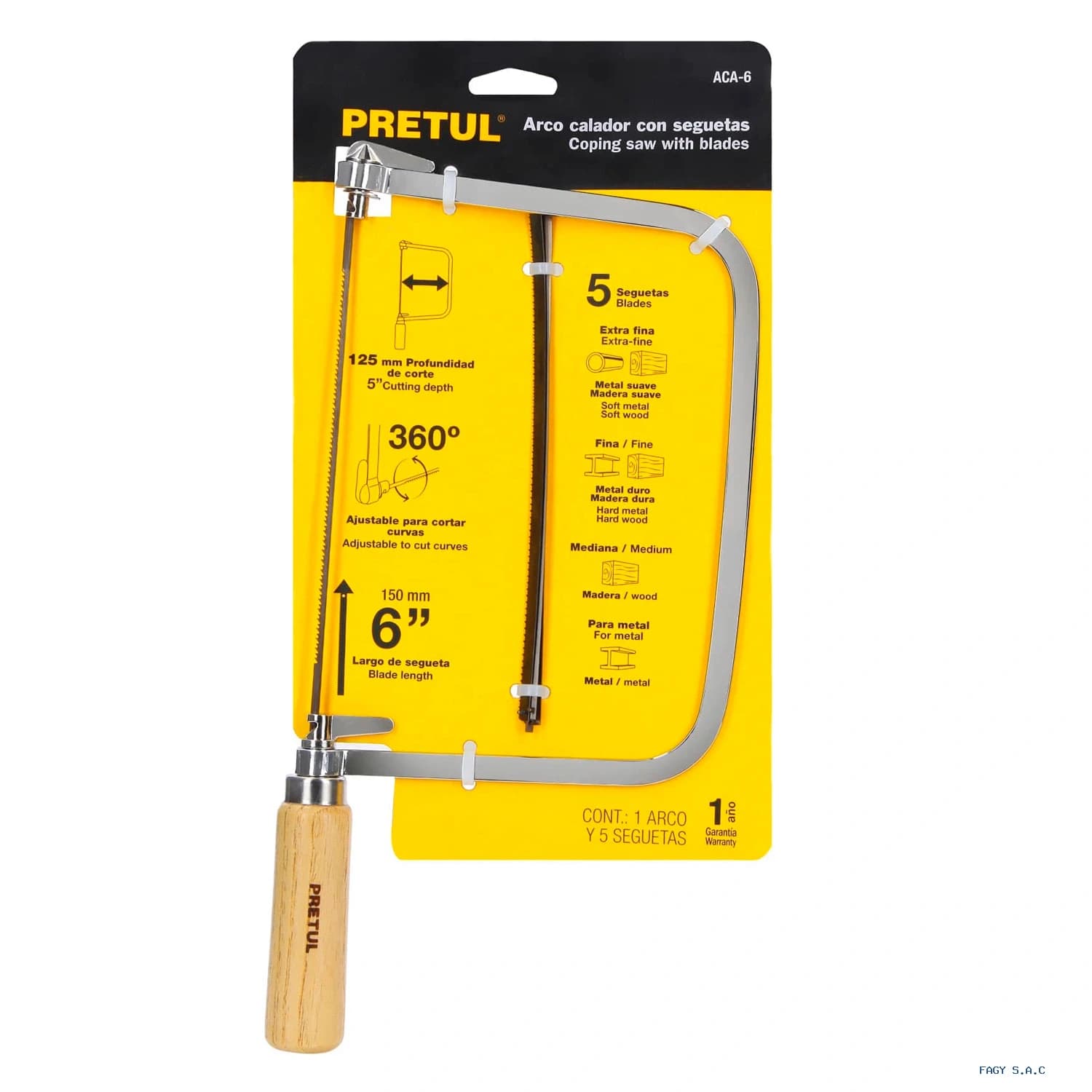 Arco calador con 5 seguetas de 6-1/2", Pretul 20000