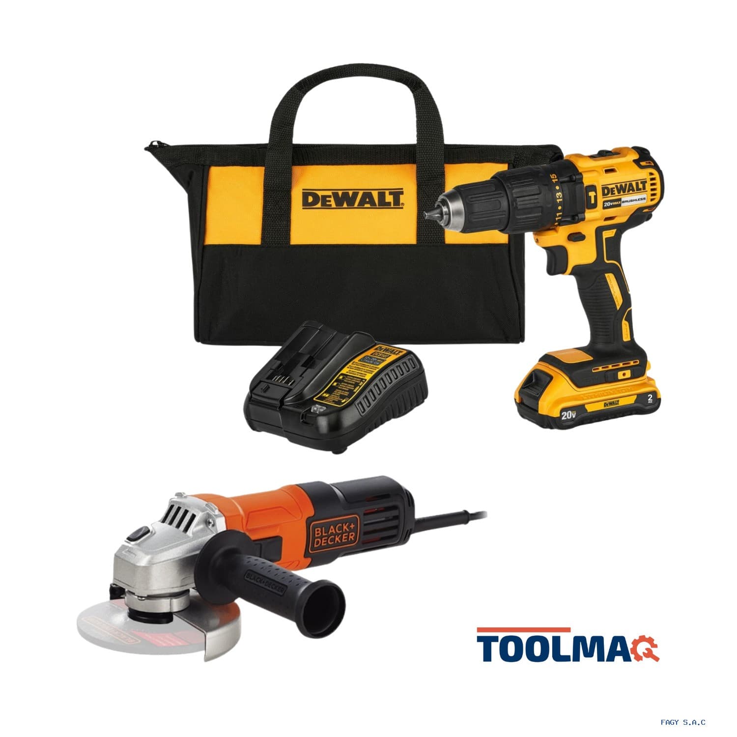 Taladro Percutor Inalámbrico Dewalt 20V DCD7781D1-B2 + Bateria 2Ah + Cargador + Amoladora Angular 4 1/2" Black + Decker G650-B2