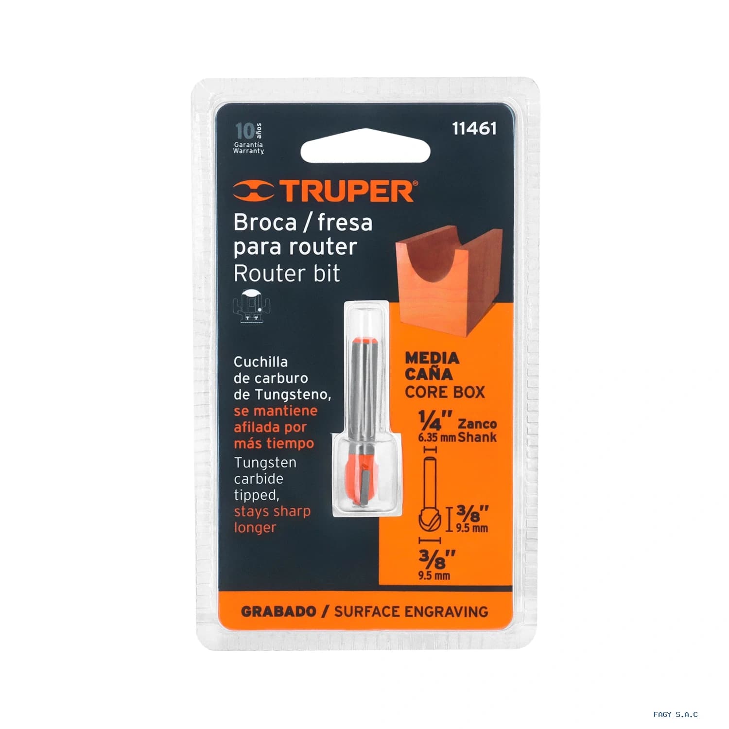 Broca para router, media caña, 3/8", Truper 11461