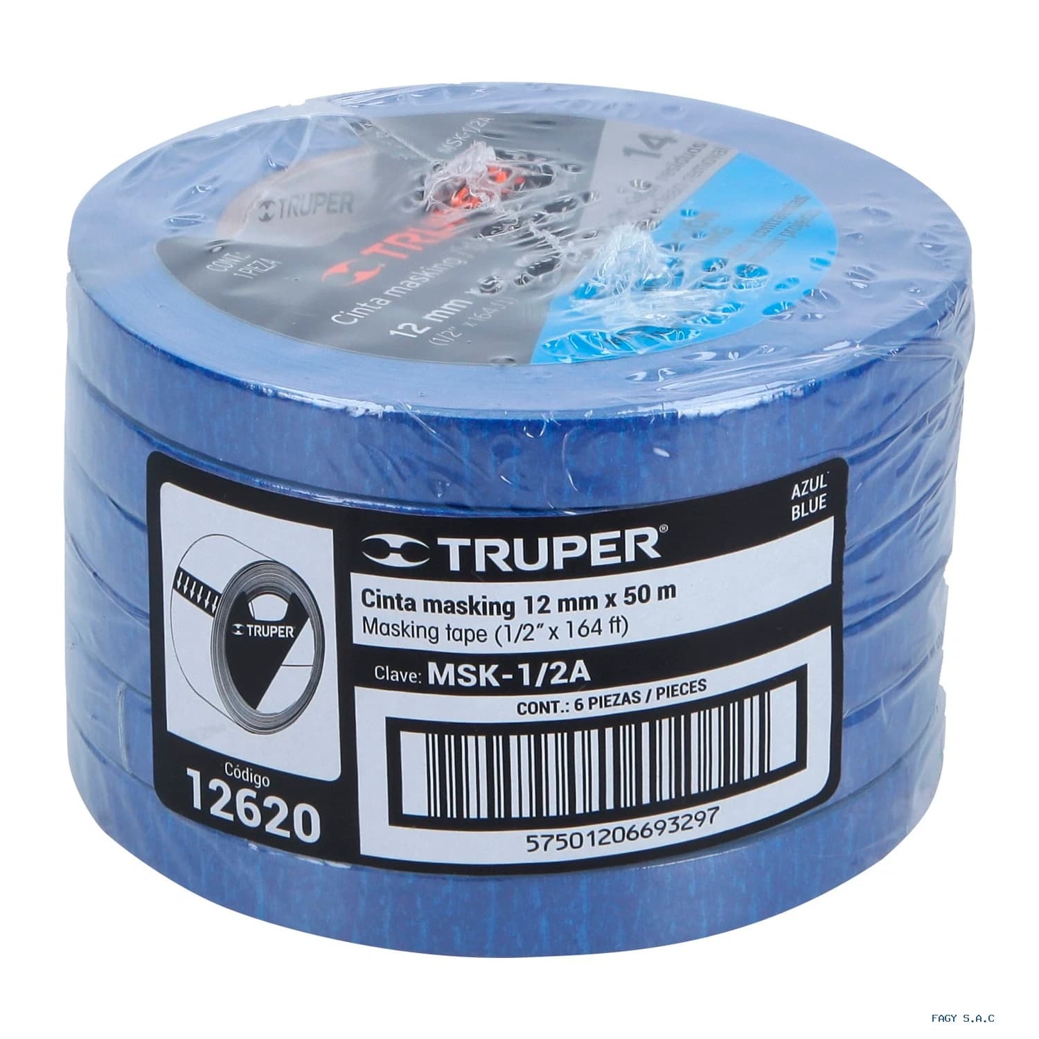 Cinta masking tape azul de 1/2″ x 50 m para pintor Truper 12620 - Truper