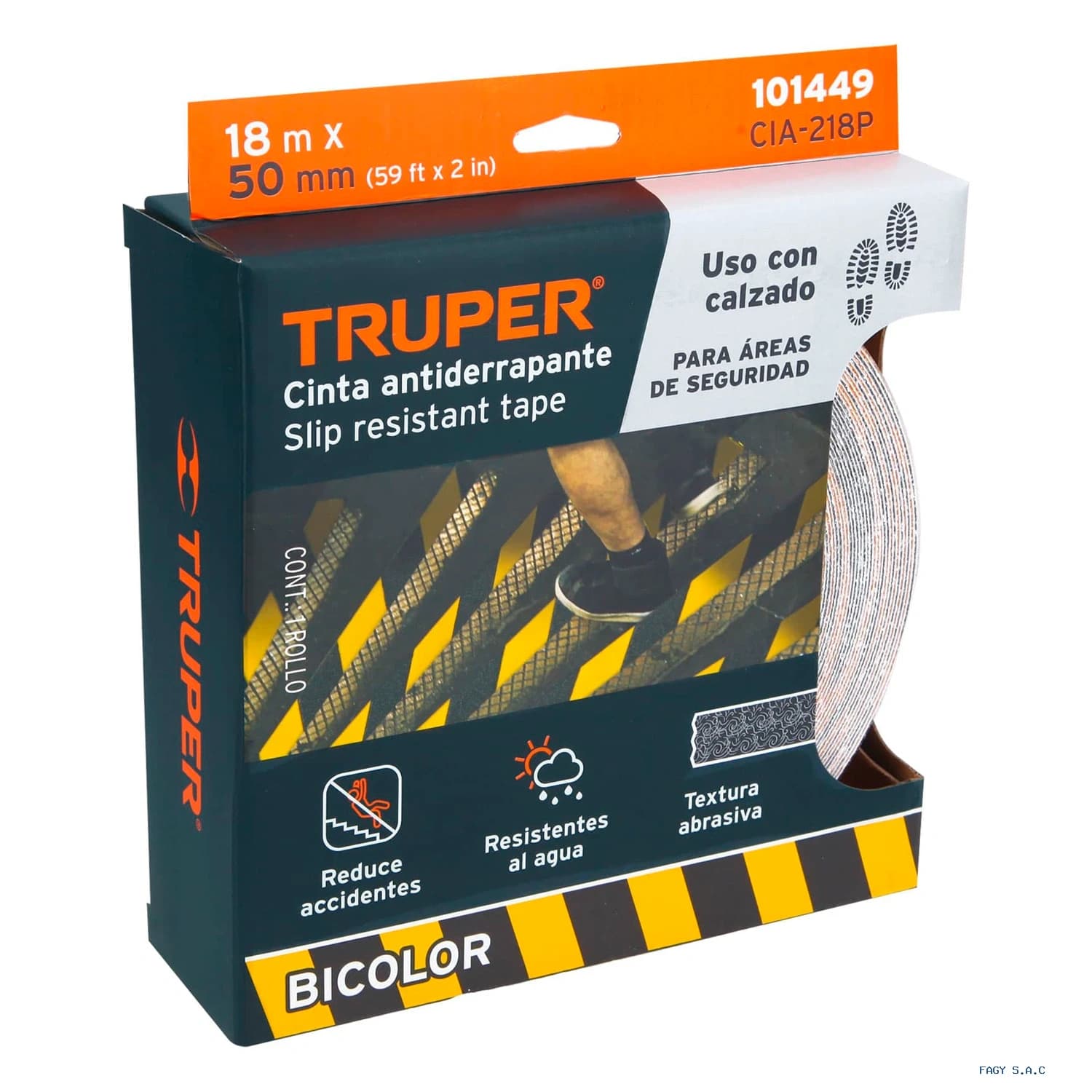 Rollo 18 m de cinta antiderrapante ama/negra 50mm c/abrasivo 101449 - Truper