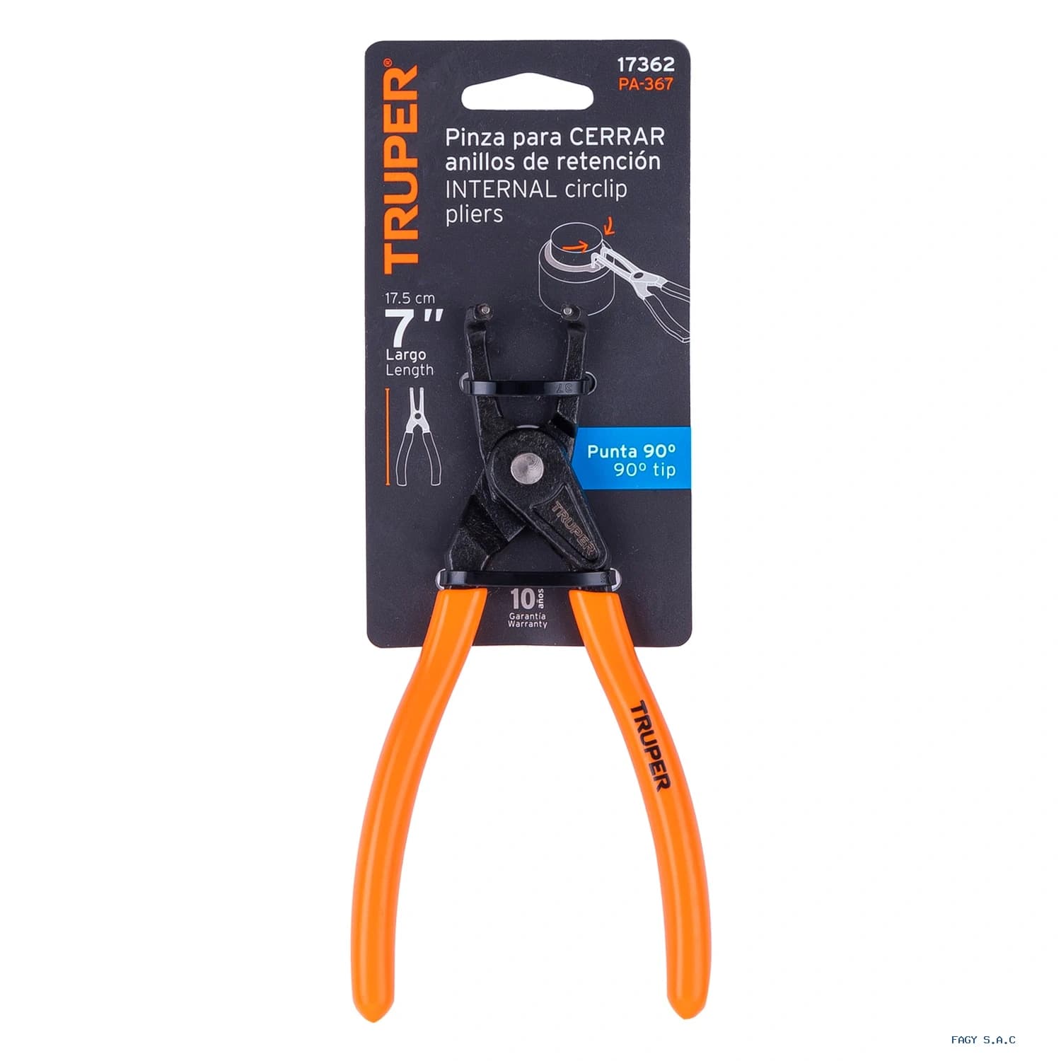 Alicate pinza punta a 90° 6-3/4" para cerrar anillos, mango de PVC 17362
