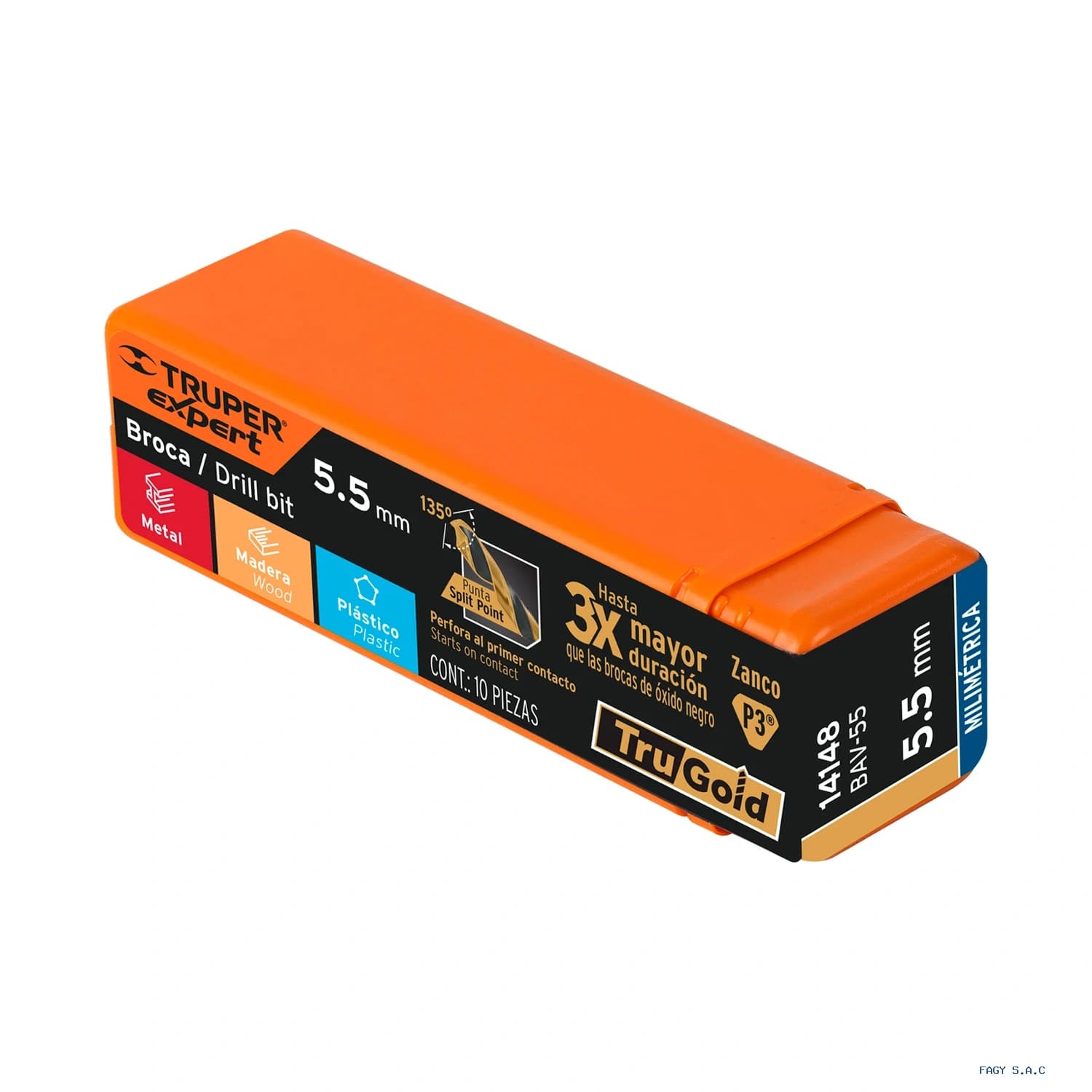 Broca HSS 5.5 mm Trugold para metal, Truper Expert 14148