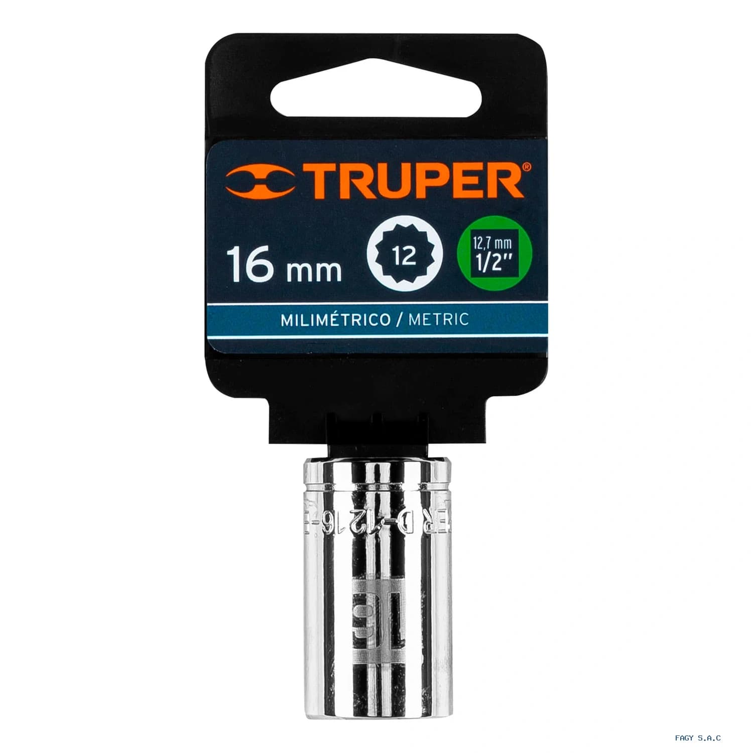 Dado de 16 mm, 12 puntas, cuadro 1/2", Truper 13530