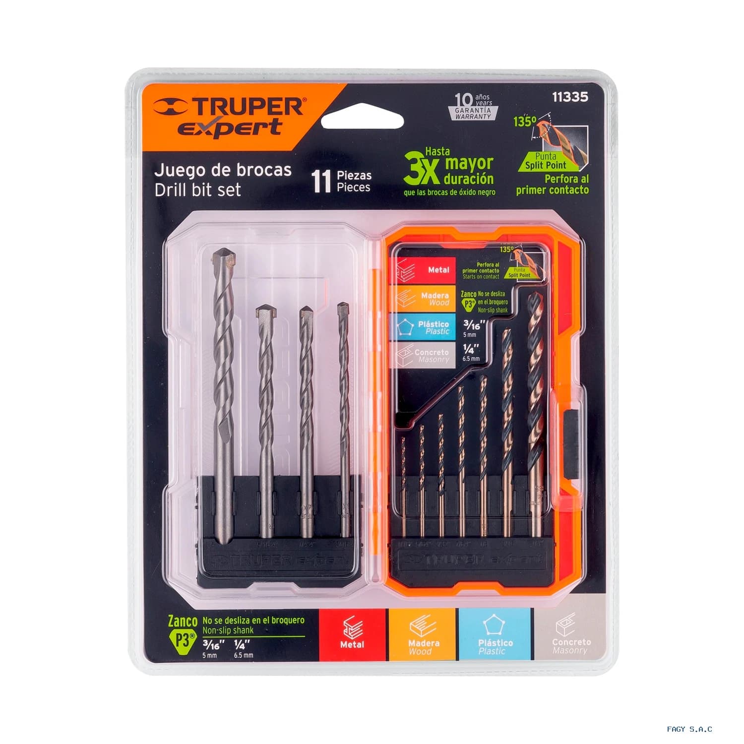 Juego de 11 brocas para metal y concreto en estuche, Truper 11335