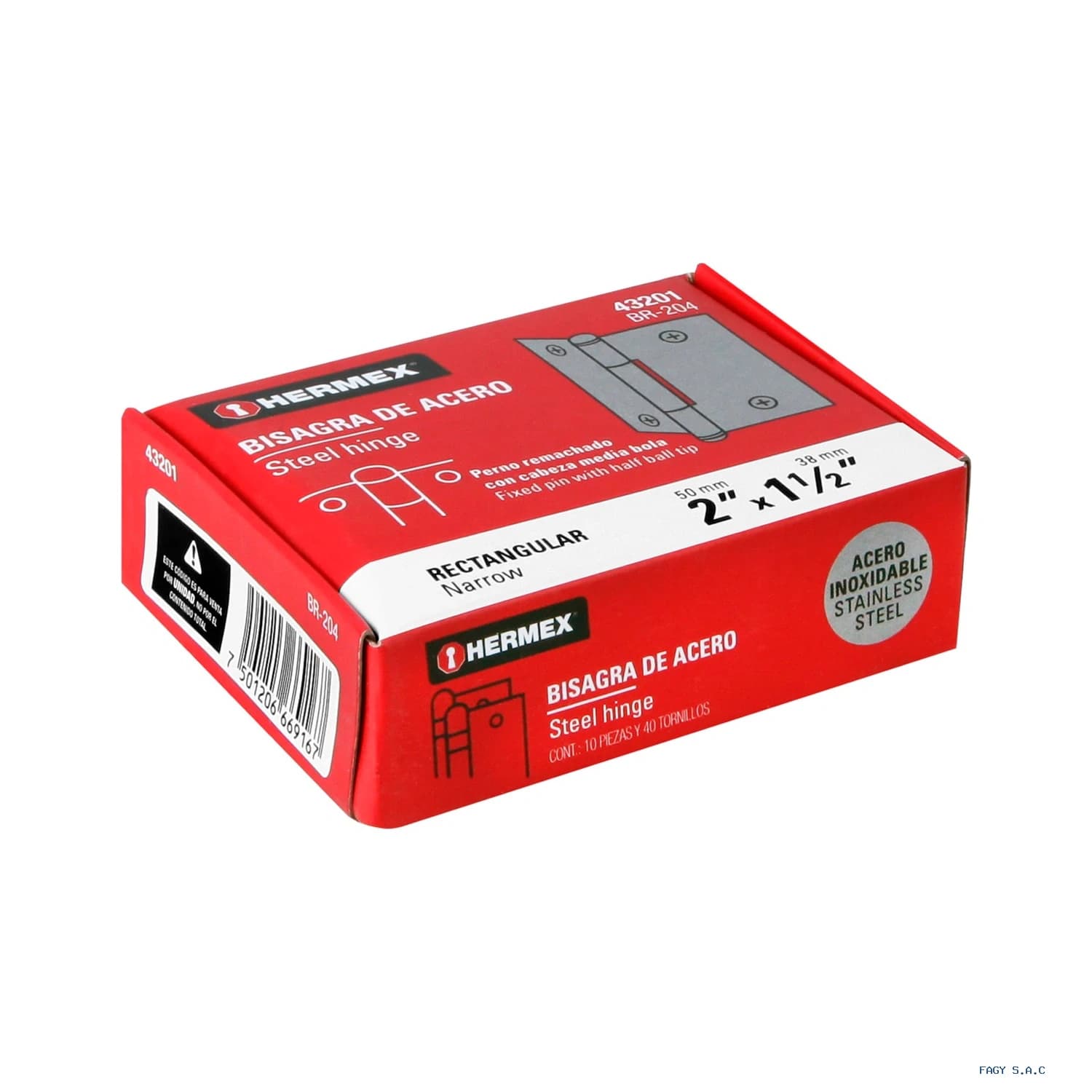 Bisagra rectangular acero inoxidable, HERMEX 43201 - Truper