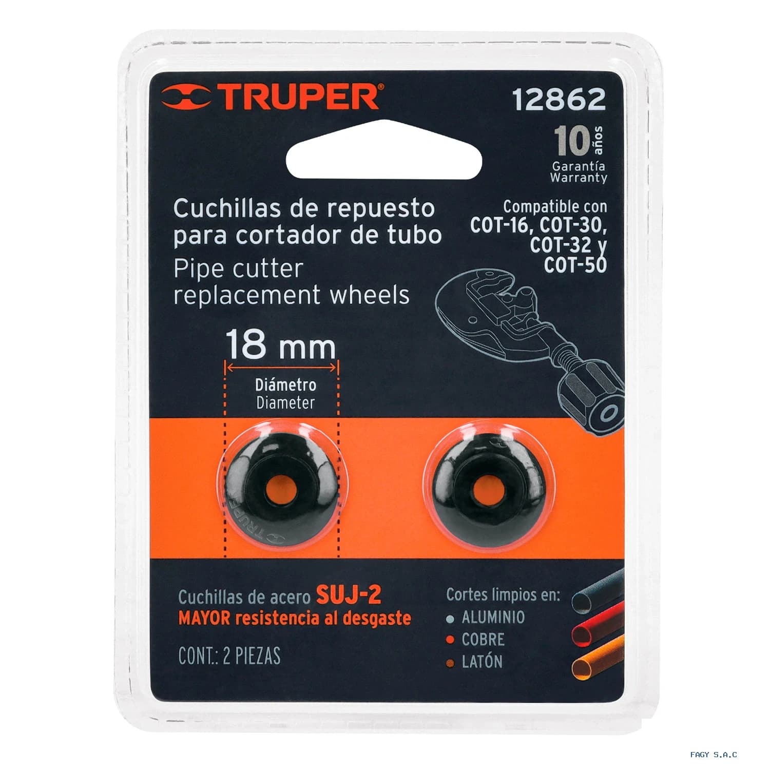 Blíster con 2 cuchillas para cortadores de tubo COT-16-50 12862 - Truper
