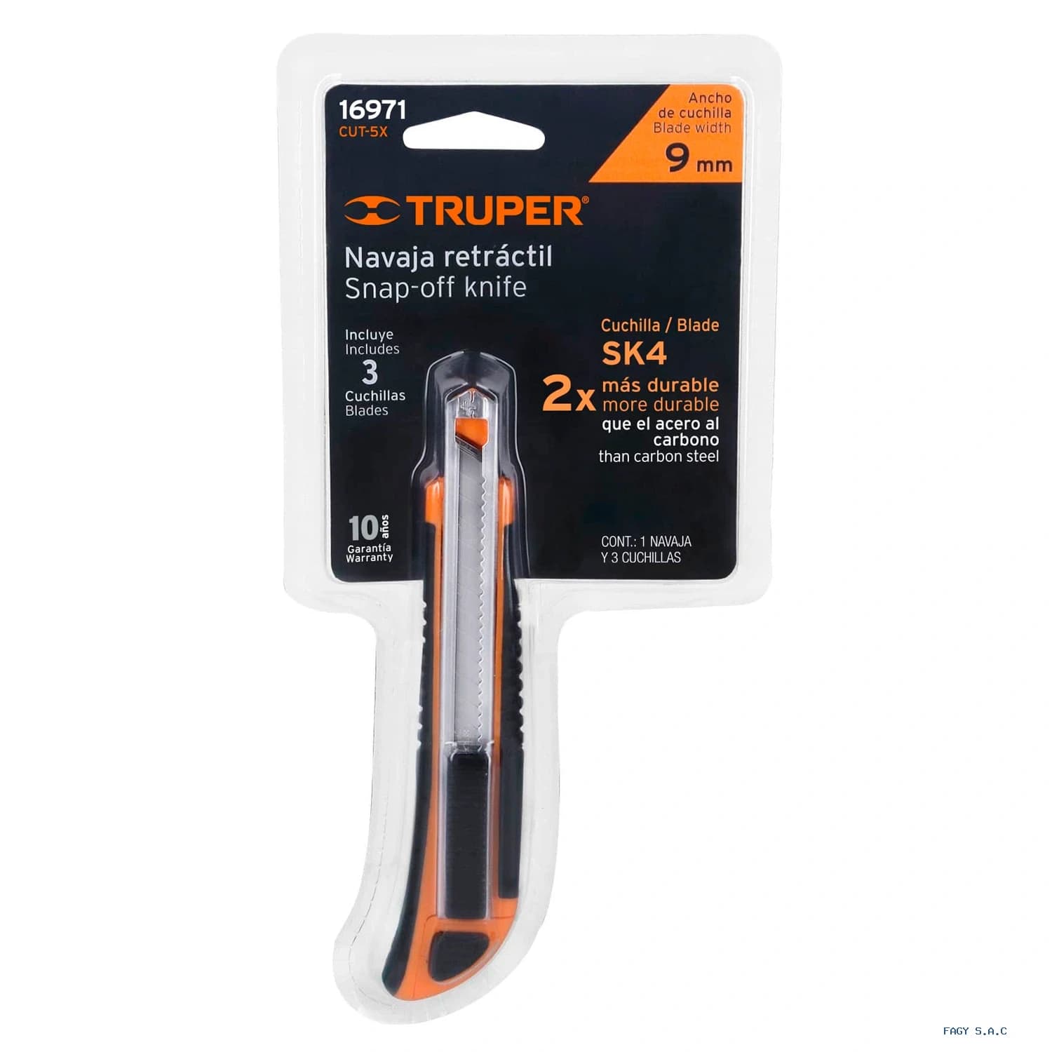 Cutter 9 mm profesional con alma metálica y grip Truper 16971 - Truper