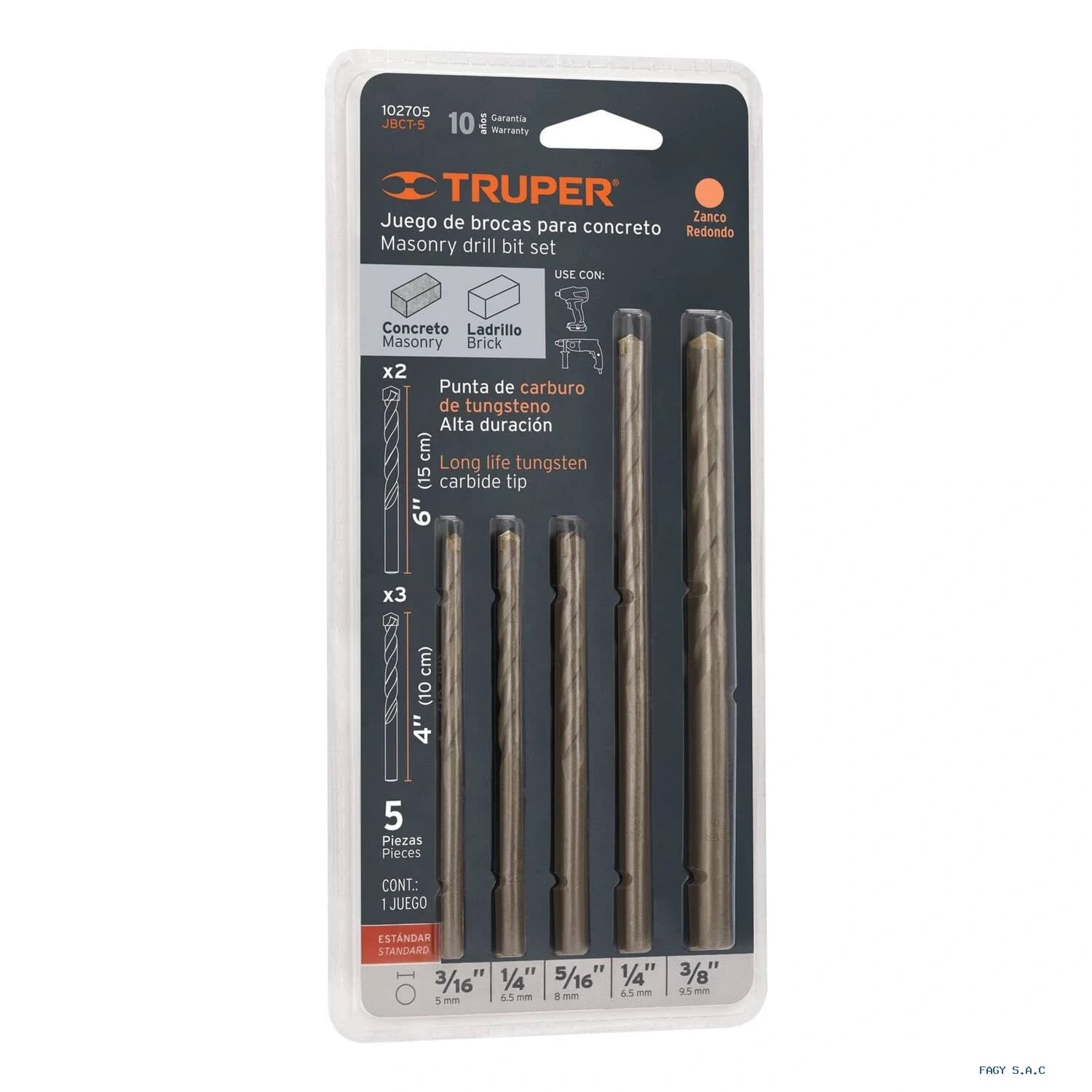 Juego de 5 brocas para concreto, TRUPER 102705