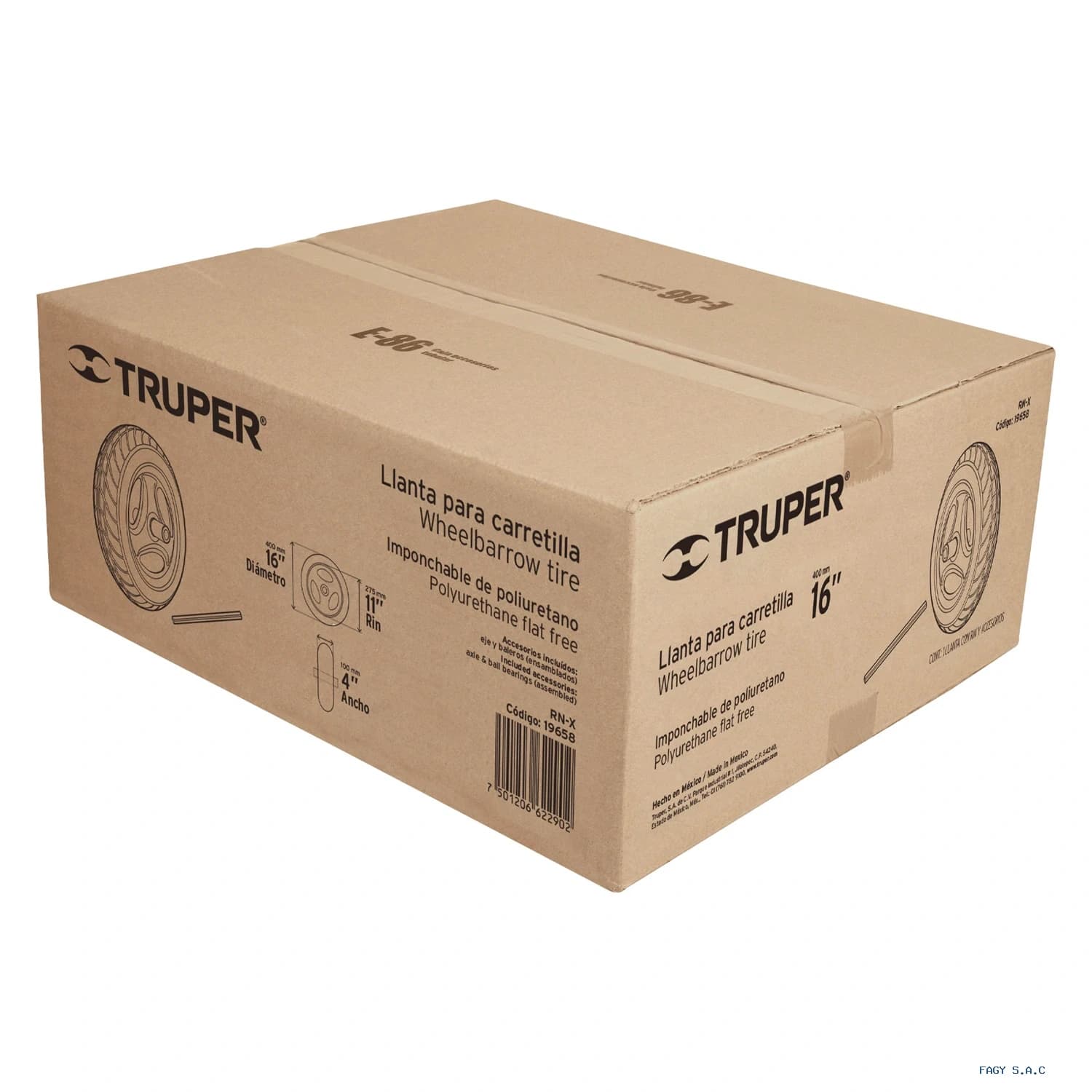 Llanta completa imponchable 16″ incluye eje y baleros 19658 - Truper