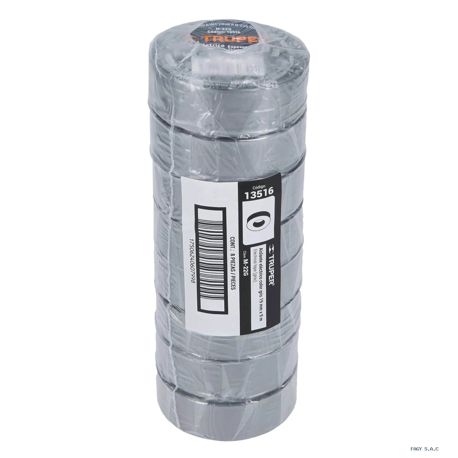 Cinta de aislar de 9 m x 19 mm gris Truper 13516 - Truper