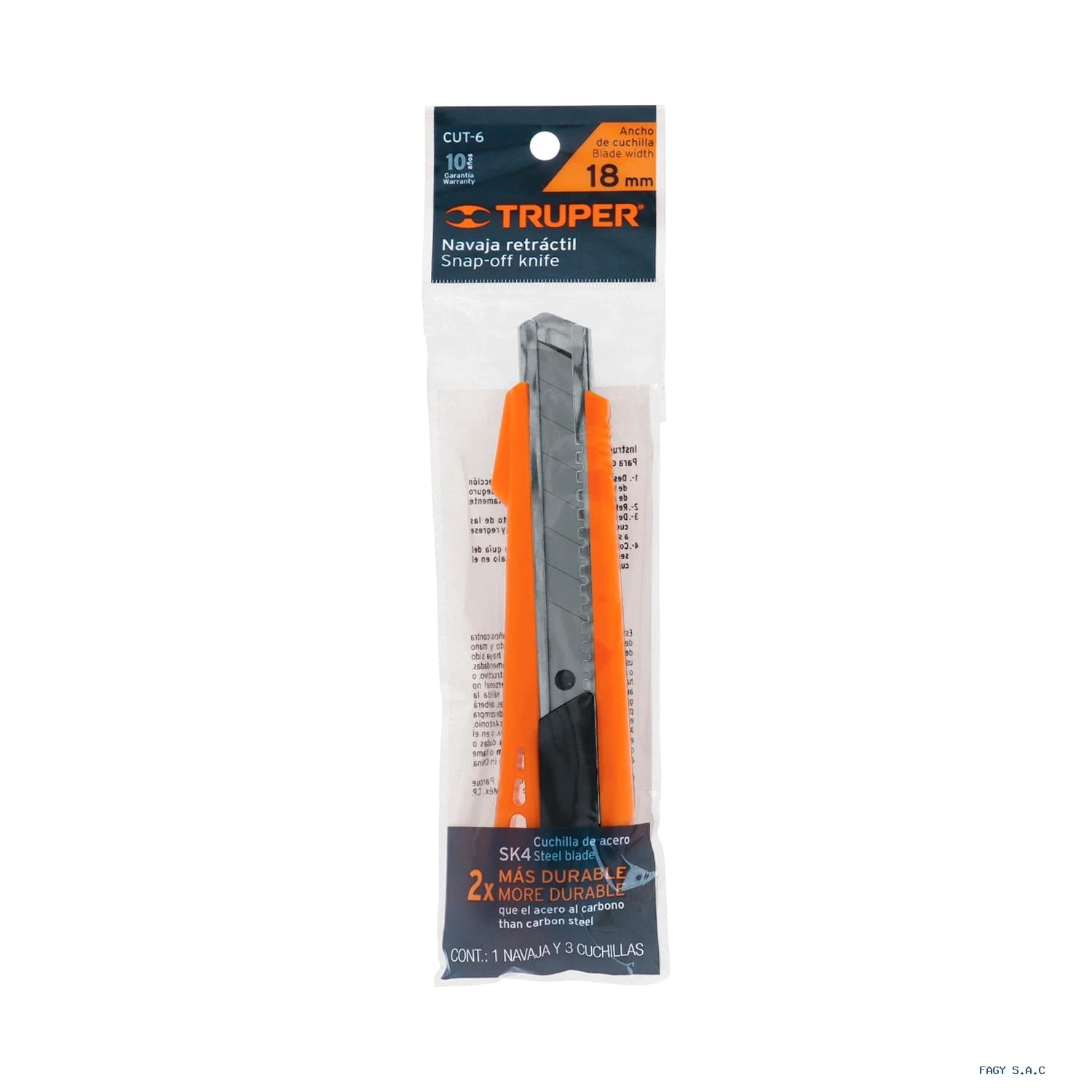Cutter 18 mm reforzado de plástico con alma metálica Truper 16974 - Truper