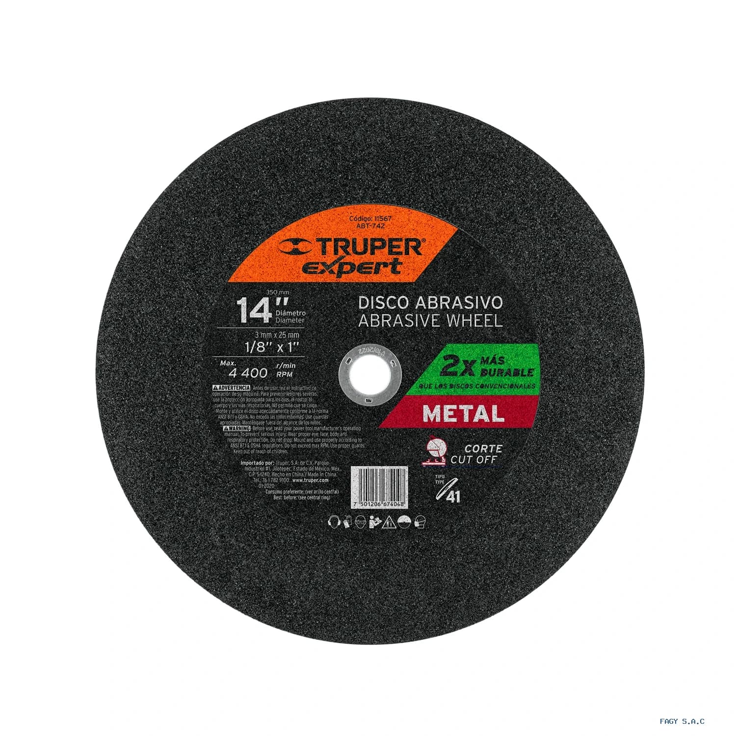 Disco Tipo 41 de 14" x 3.4 mm para corte de metal, EXPERT 11567 ABT-742