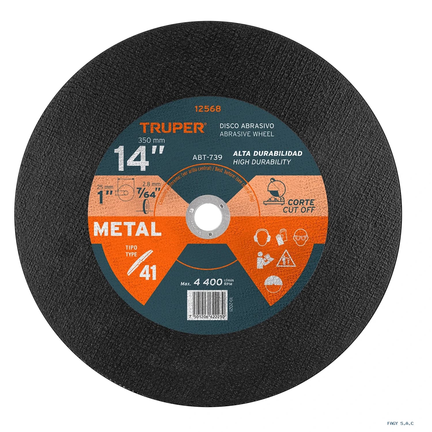Disco Tipo 41 de 14" x 3.1 mm para corte de metal, TRUPER 12568 ABT-739